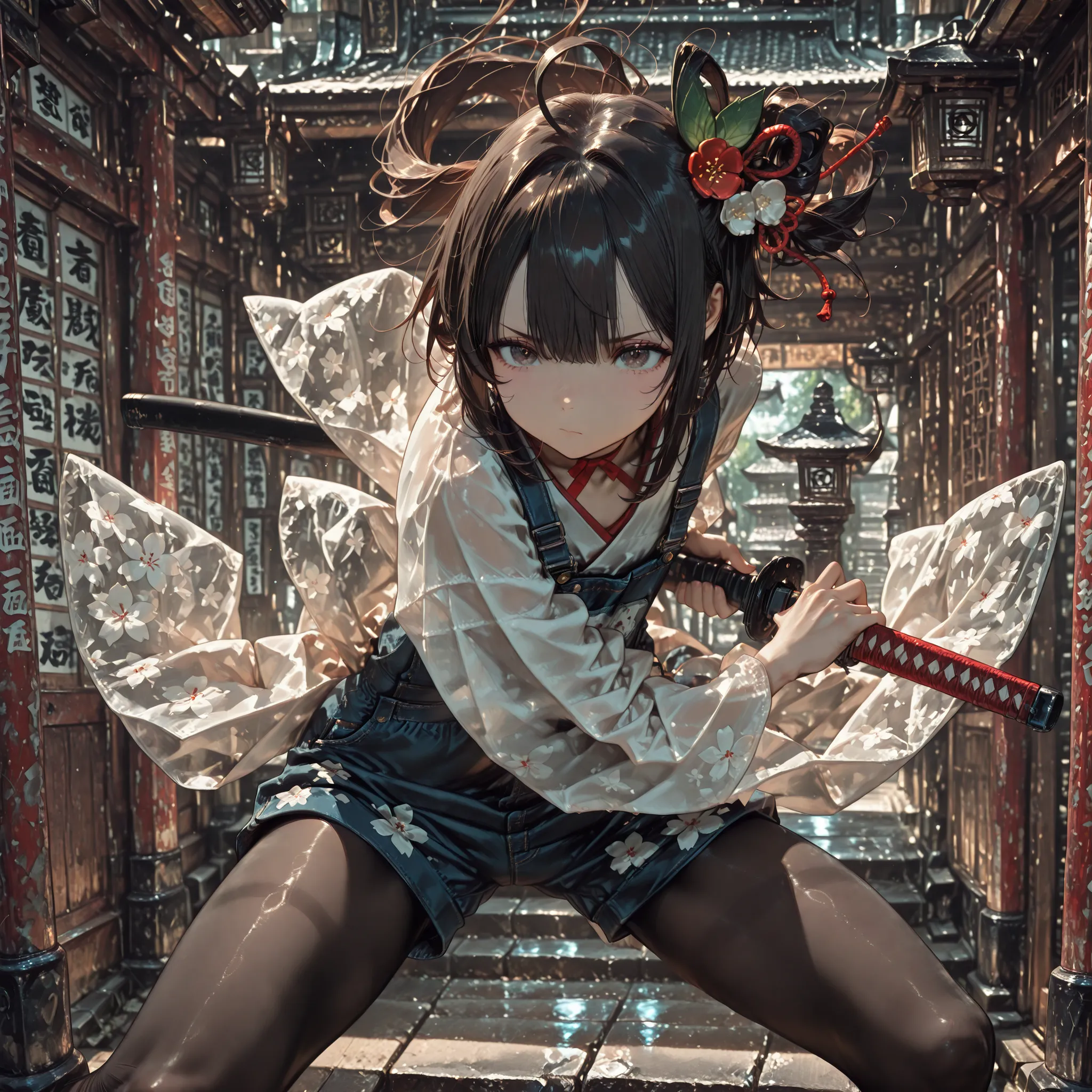 Shelley Gee, (masterpiece, top quality, In high quality: 1.2), girls, Alone, dark brown eyes, frills、lace fabric、black hair、pantyhose、Women's Funny Faces、sleeves are bordered with lace 、Slightly Short Bob、 135 cm 、elementary school student、cute face、...