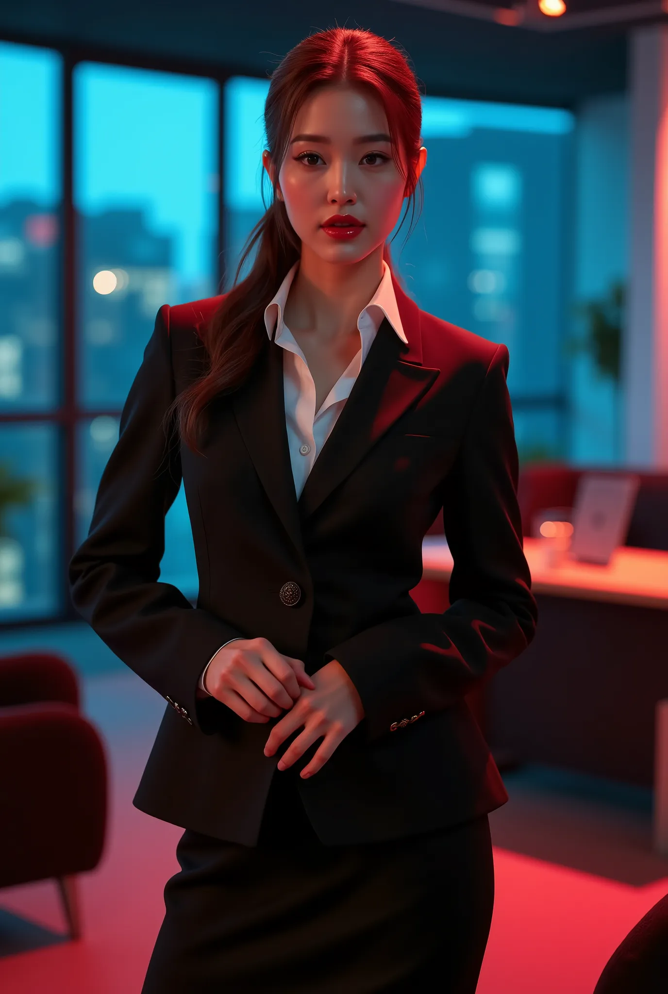 a beautiful secretary lady, hair tied up, wearing a business dress and high heels, (best quality,4k,8k,highres,masterpiece:1.2),ultra-detailed,(realistic,photorealistic,photo-realistic:1.37),detailed eyes,detailed lips,extremely detailed face,long eyelashe...