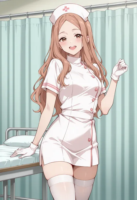 Score_9, score_8_up, score_7_up, source_anime, KJOrune, solo, peach hair, dark brown eyes, long hair, wavy hair, parted bangs, (best quality), (high quality), {masterpiece}, extremely delicate and beautiful, ultra-detailed, beautiful detailed eyes, nurse, ...