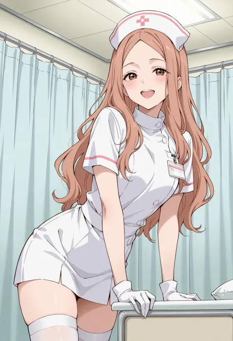 Score_9, score_8_up, score_7_up, source_anime, KJOrune, solo, peach hair, dark brown eyes, long hair, wavy hair, parted bangs, (best quality), (high quality), {masterpiece}, extremely delicate and beautiful, ultra-detailed, beautiful detailed eyes, nurse, ...