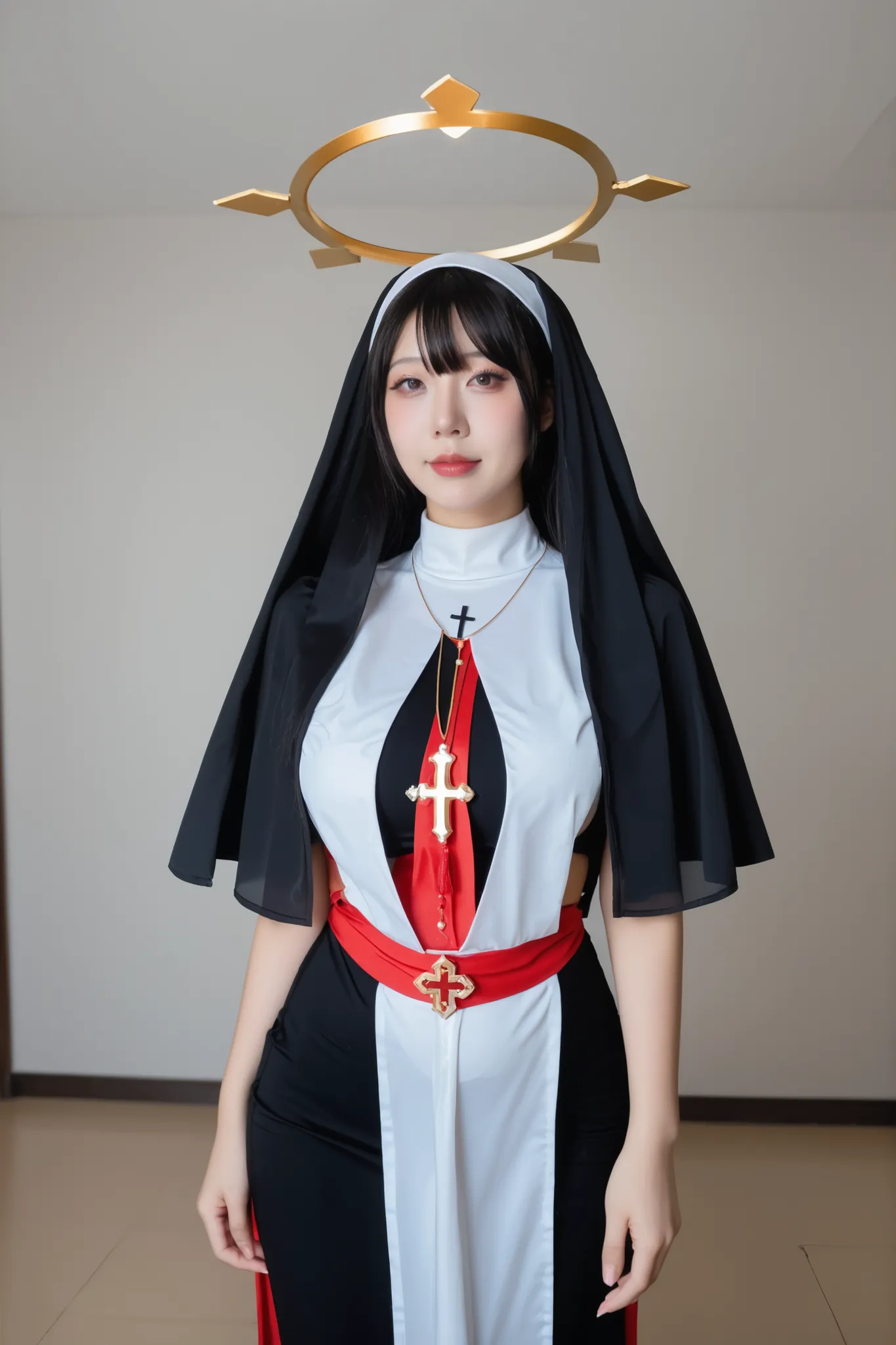  cosplayer,  An Asian woman ,uma garota,pelvic curtain,roupas reveladoras,decote,(azur lane,gurami \(zangizarang\),relentless \(azur lane\):0.8),looking at the viewer,white chifres,cowboy shot,black shezfe,ombros nus,cabelo loiro,shezfe,seios enormes,leve ...