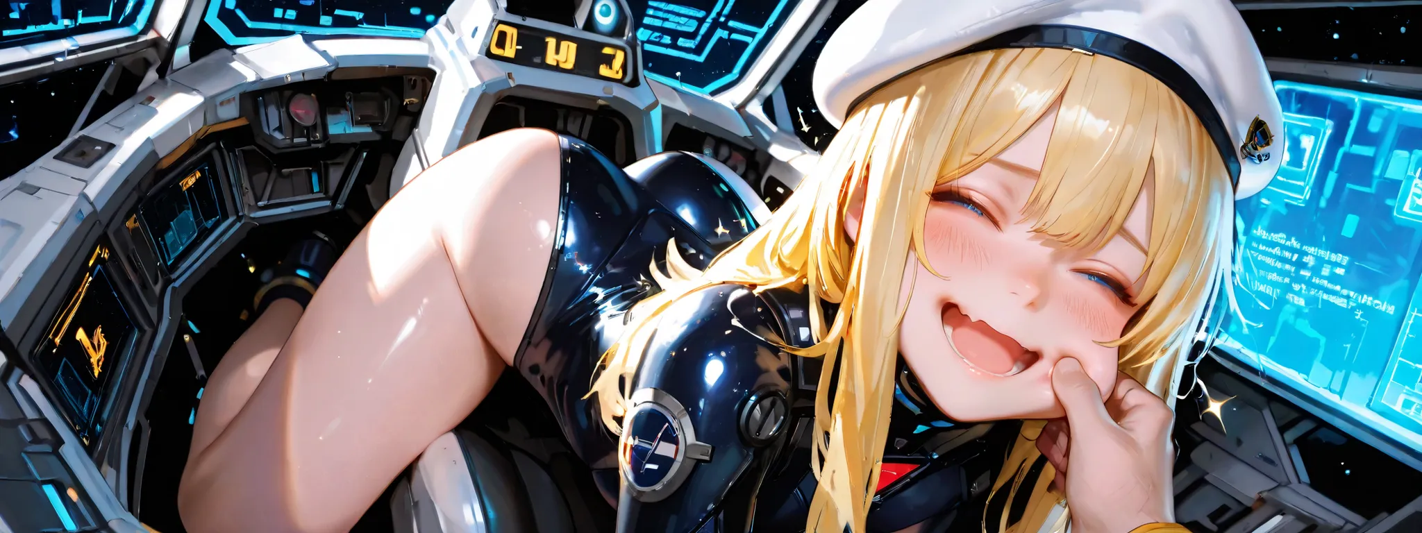 open mouth, closed eyes, cheek pull,blush, wavy mouth,smile,pinching, open hands, pov hands,748cmstyle, anime girl, Anime girl, Full body, perfect hands according to anatomy, 5 fingers, perfect legs according to anatomy, 2 legs, realistic shadow quality, r...
