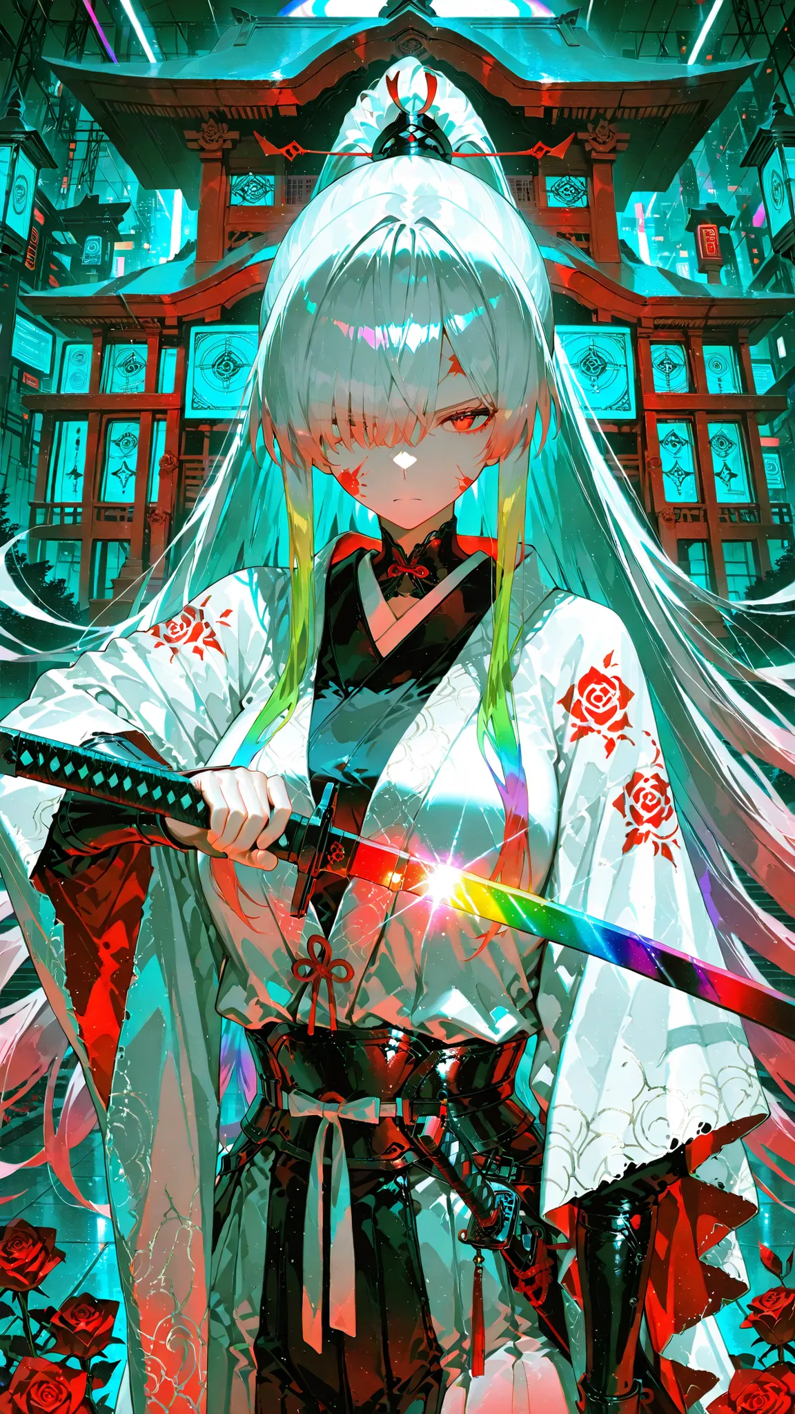 Refined Realistic Style（0.8）， Master Level， EXTREME DETAILS ，professional grade post-treatment，Masterpiece，anime style（1.2），best quality，High Resolution，8K，best quality，High Resolution，【 8,000，Japanese witch，Black Japanese sword（Singular ）Fly sideways in t...
