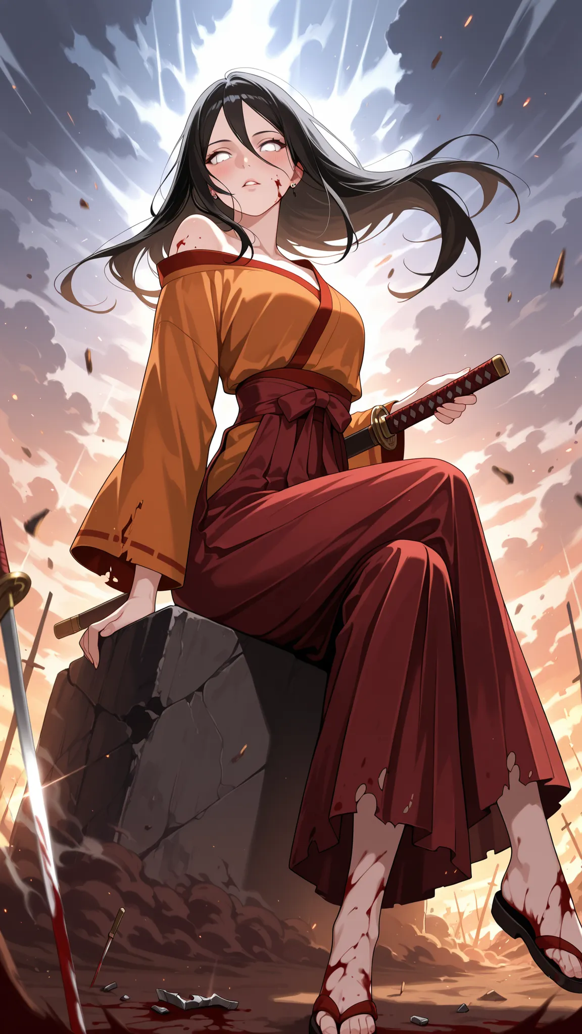BREAK (masterpiece:1.2), best quality, high resolution, unity 8k wallpaper, (illustration:0.8), (beautiful detailed eyes:1.6),Epic battlefield at dawn, vast war-torn landscape, smoke and fire in the distance, clashing armies with swords and banners, muddy ...