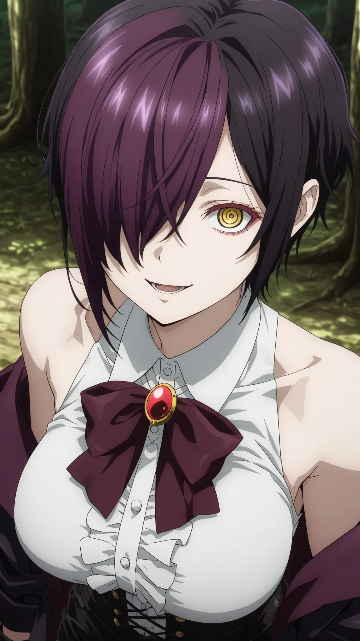 nihiro ,ishura
High quality ,  best quality , masterpiece,  High Resolution , anatomically correct,anime Coloring
Detailed hair color(LoRA:nihilo), Detaile Hairstyle(LoRA:nihilo) ,screencap
1girl,solo, Cool woman, adult
, black hair, purple hair, streaked ...