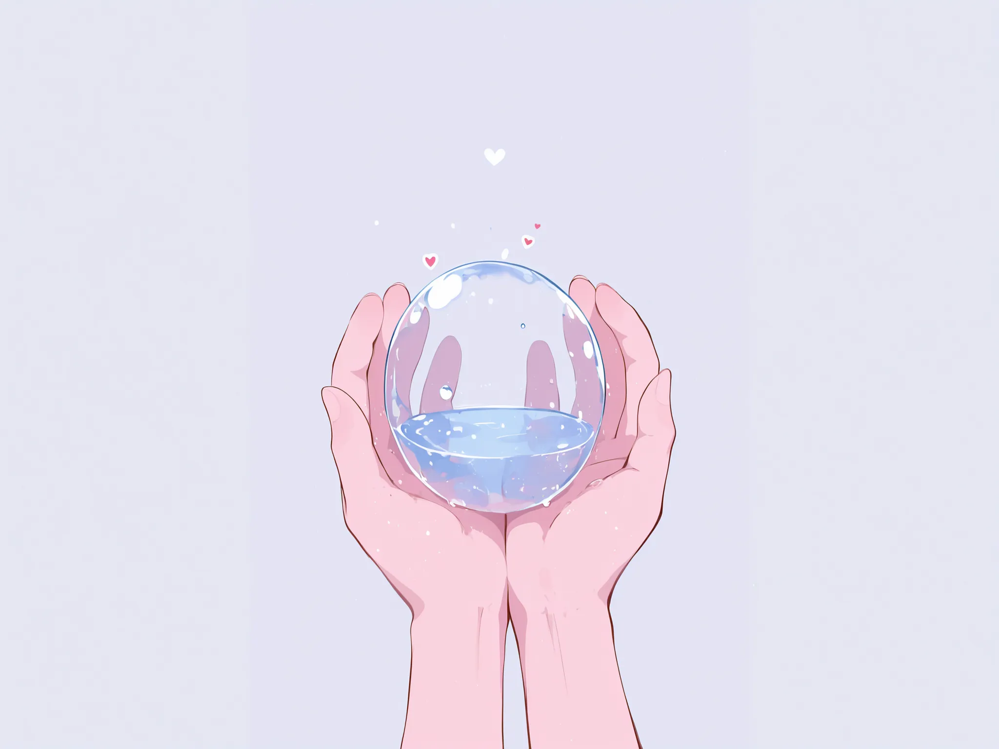 Heart-shaped transparent water droplet, River flowing through the hands. fundo branco