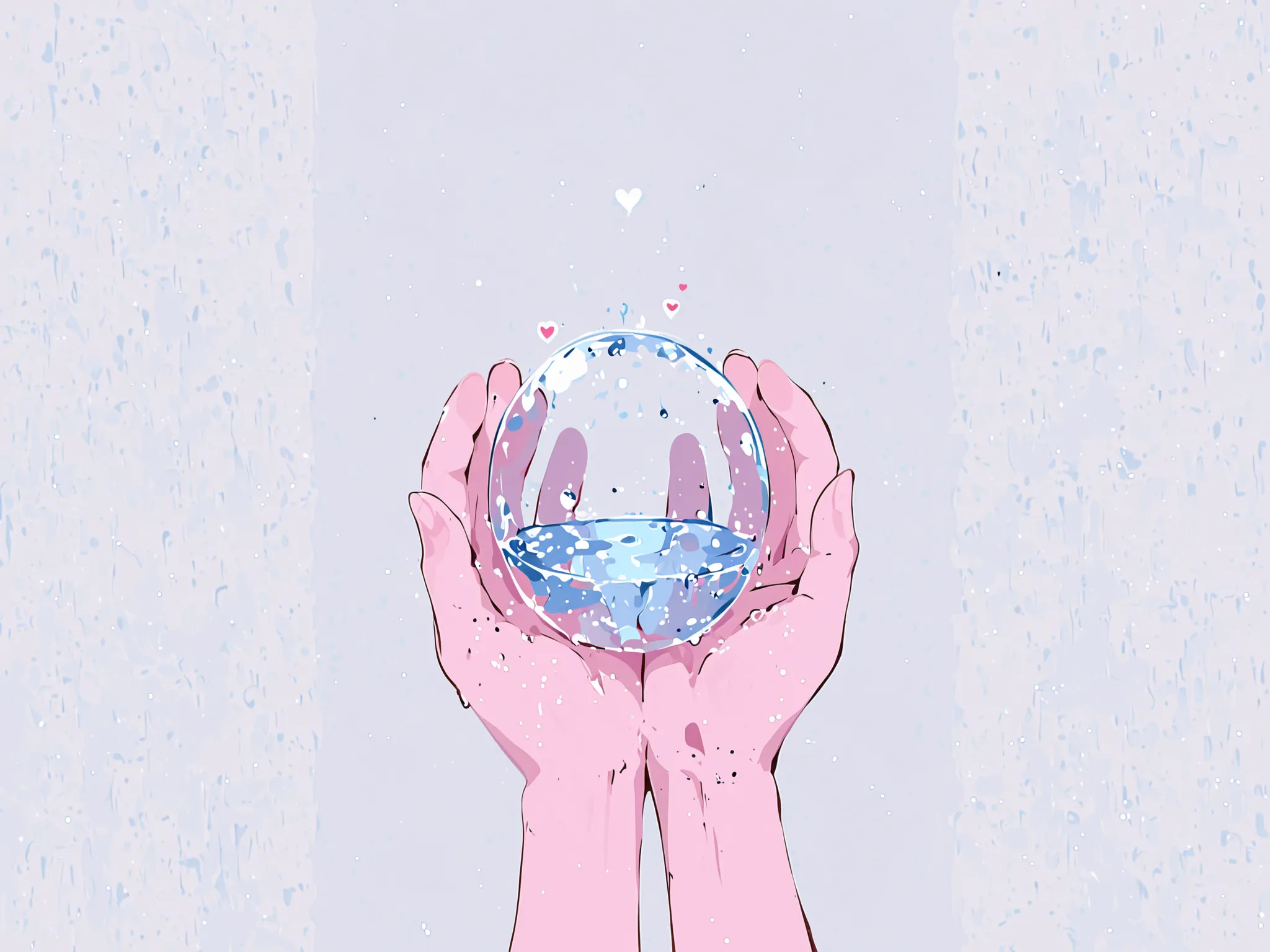 Heart-shaped transparent water droplet, River flowing through the hands. fundo branco