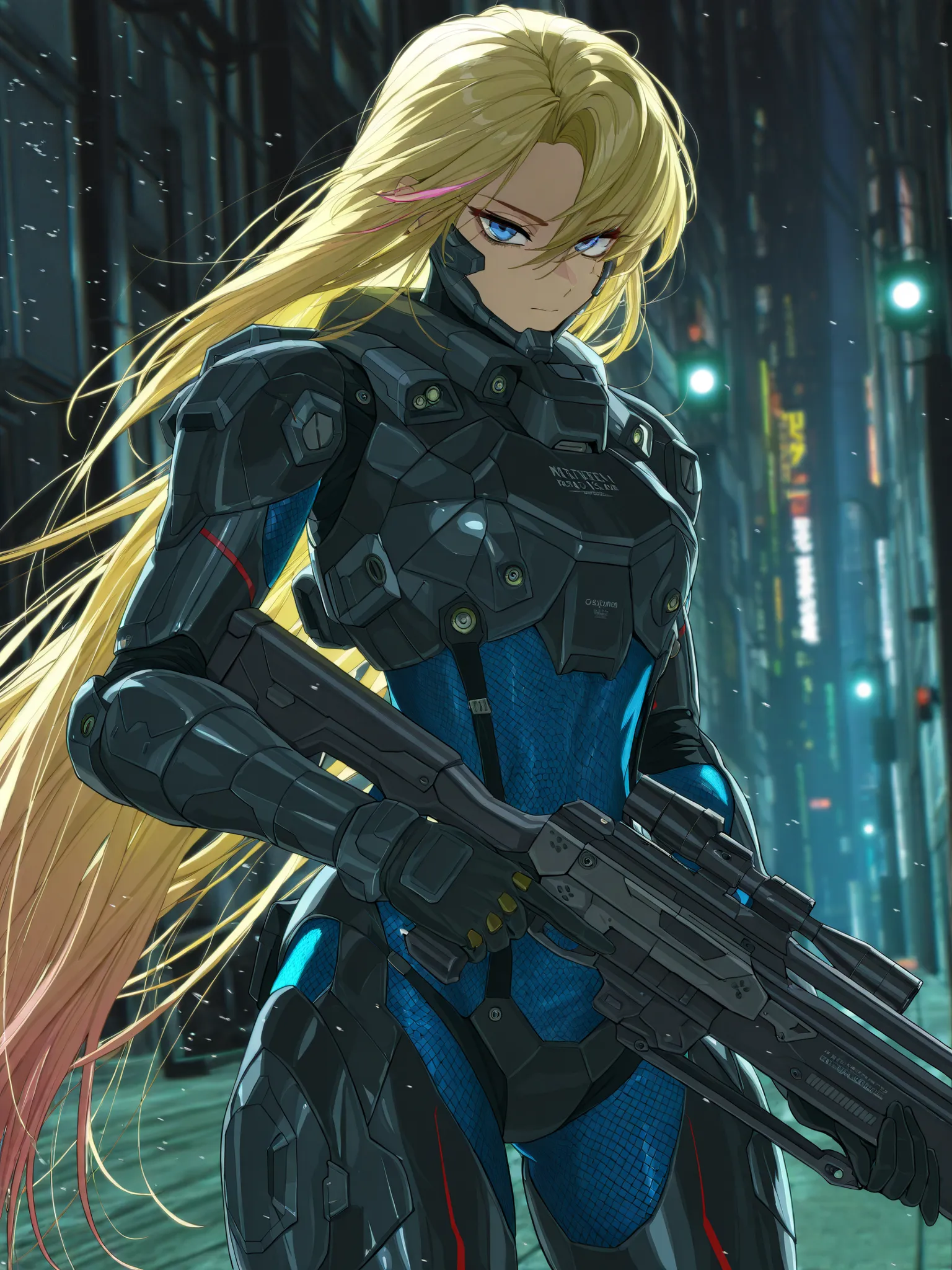 by [inoitoh|arknights|748cmstyle], messy background, warcore, cybernetic, (chaotic, glitching:1.4), backlighting, warm lighting, manwha, webtoon, scenery, accented lights, 1girl, solo, A dynamic close up shot of a mature woman at a quarter angle/three quar...