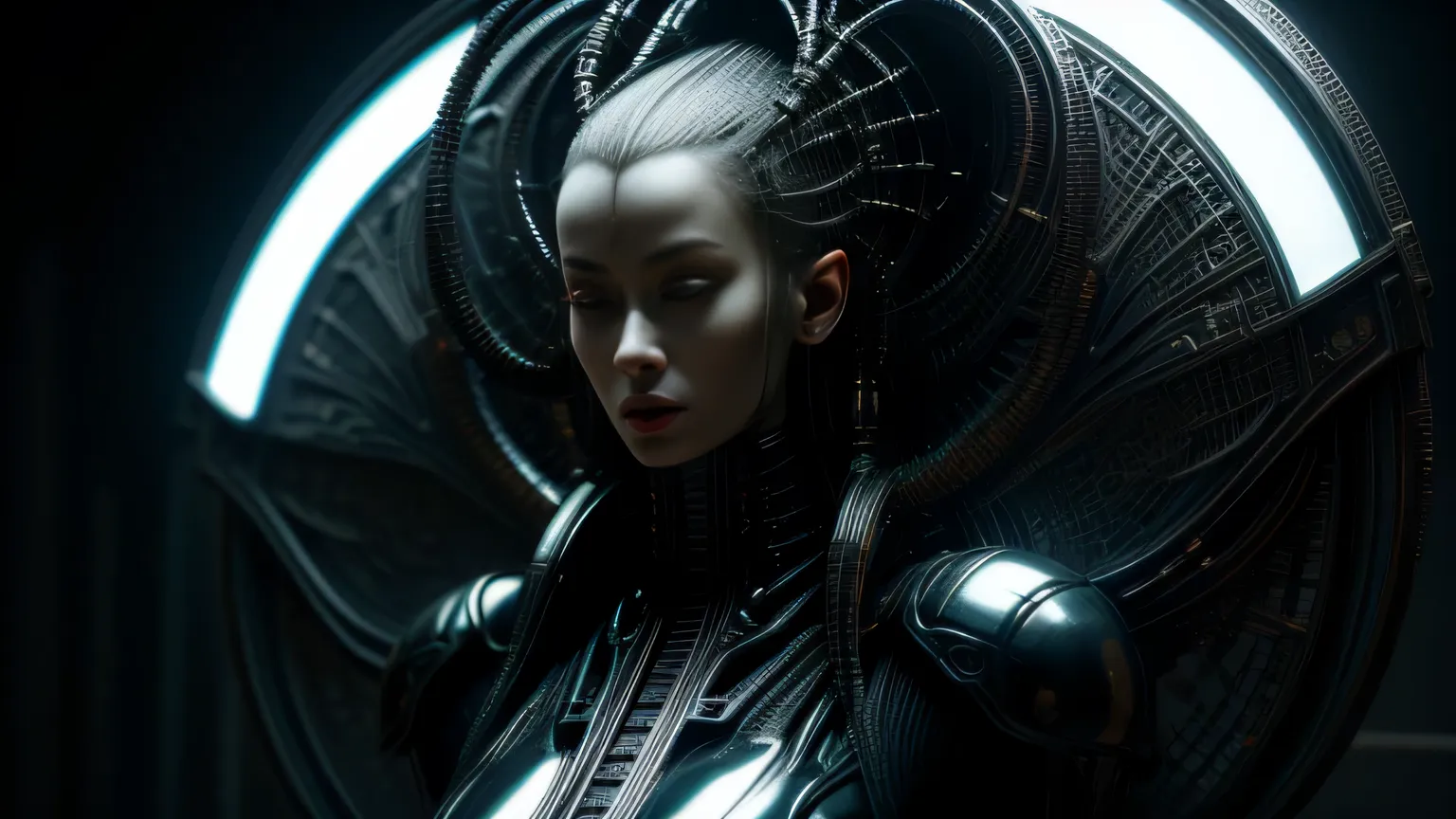 Cyberpunk art of one,Abonnieren,Cyberpunk-Stil,Chinese science fiction,leerer Hintergrund,intricate details, perfekte Details,A high resolution, strukturell korrekt, intricate patterns,Highlight-Design,Science-Fiction-Stil,The back of the head is covered w...