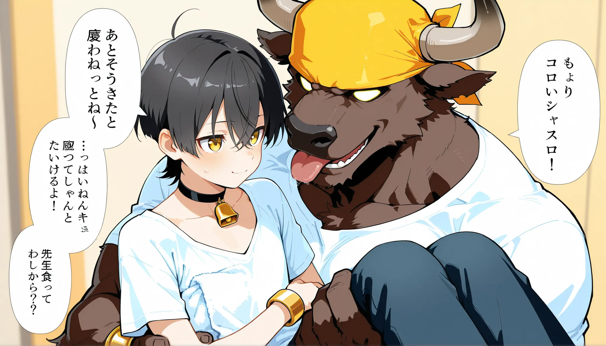(score_9, score_8_up, score_7_up, score_6_up, score_5_up, score_4_up), masterpiece, best quality, (ultra-detailed), BREAK . BREAK　  1 beautiful-man(15 yo) chef muscular (flat-chest:1.4) (black-short-hair:1.4) yellow-eyes (white-shirts:1.4) apron pants (Ban...