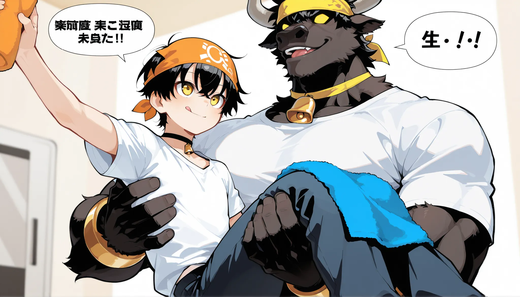 (score_9, score_8_up, score_7_up, score_6_up, score_5_up, score_4_up), masterpiece, best quality, (ultra-detailed), BREAK . BREAK　  1 beautiful-man(15 yo) chef muscular (flat-chest:1.4) (black-short-hair:1.4) yellow-eyes (white-shirts:1.4) apron pants (Ban...