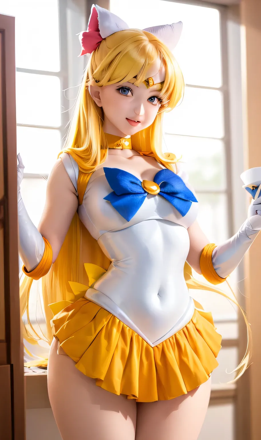Arab women in costumes are posing for a photo shoot, Sailor Venus、sexy、 beautiful  facial features、Ayaka cosplay, Sailor Galaxia in a golden dress.  beautiful , cosplay, by SAILOR MOON, アニメガールcosplay, Anime cosplay, 広告用cosplay, SAILOR MOON Style, SAILOR MO...