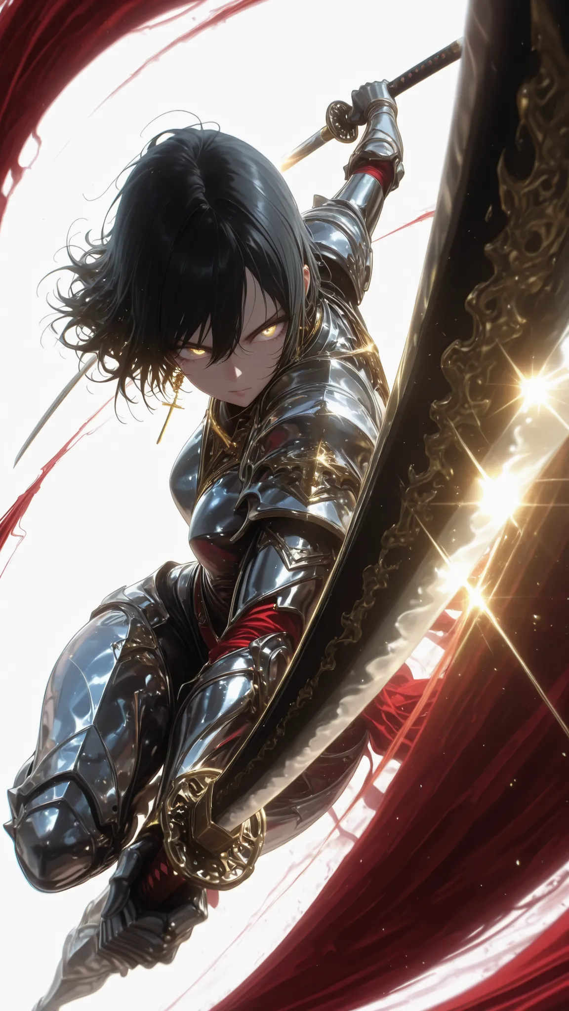 ultra high definition, perfect quality, Fine Details, 1girl,(solo:1.3),
holding a katana, pointing melee weapon,(Slash pose,Attack Stance,Dynamic posture:1.3),(katana focus,focus perspective,attack trail:1.4)
 gold jewelry, Heroic temperament, Battle Atmos...