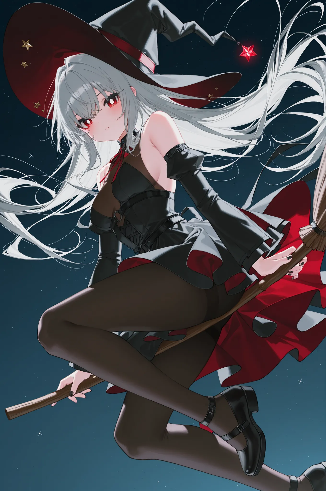 masterpiece, best quality, amazing quality, very aesthetic, [artist:WANKE|artist:free_style |[artist:ningen_mame]|ciloranko], [artist:tsukimirin], quasarcake, 1girl, bare shoulders, black dress, black nails, black pantyhose, black shoes, bodystocking, brea...
