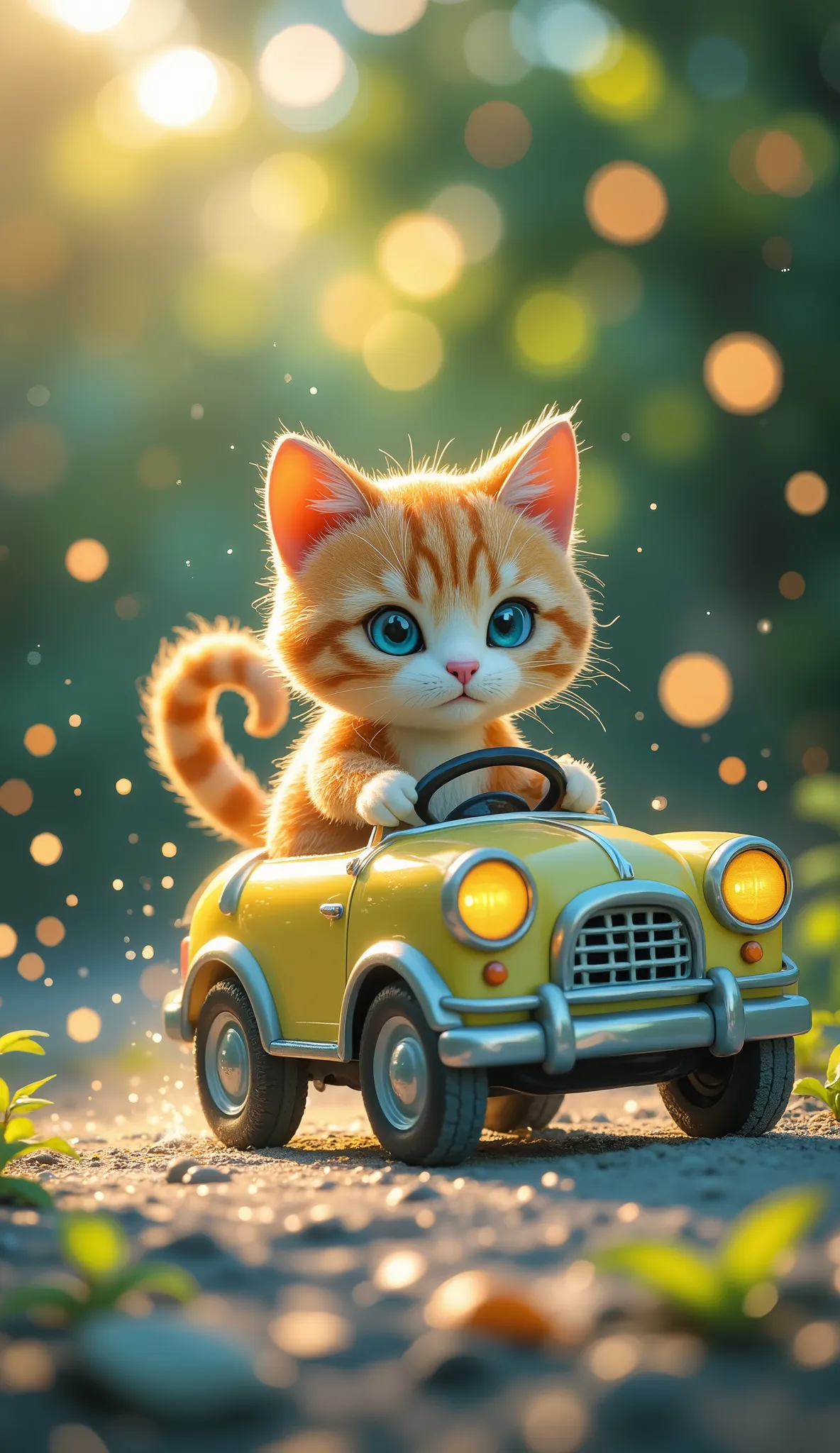 (((Car Facing Sideways))),A cat drives a toy car and drives away,(((Car and cat facing sideways))),Realistic Cat,4K High Resolution,super definition,Shiny Textures,Delicate Details,bokeh background,Deep colors,cute expression,Dynamic Movement,details,portr...