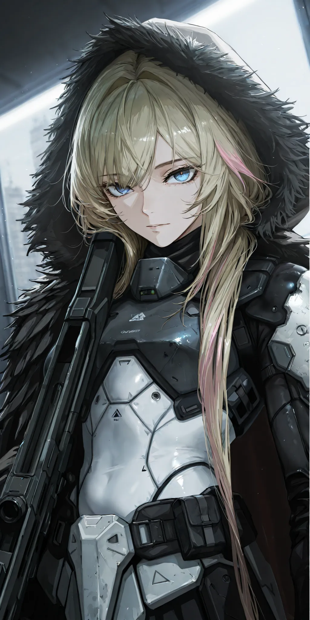 by [inoitoh|arknights|748cmstyle], warcore, backlighting, warm lighting, scenery, accented lights, 1girl, solo, (from the side, side shot:-0.1), A portrait of a mature woman at a quarter angle/three quarter angle aiming her weapon, detailed face, intricate...