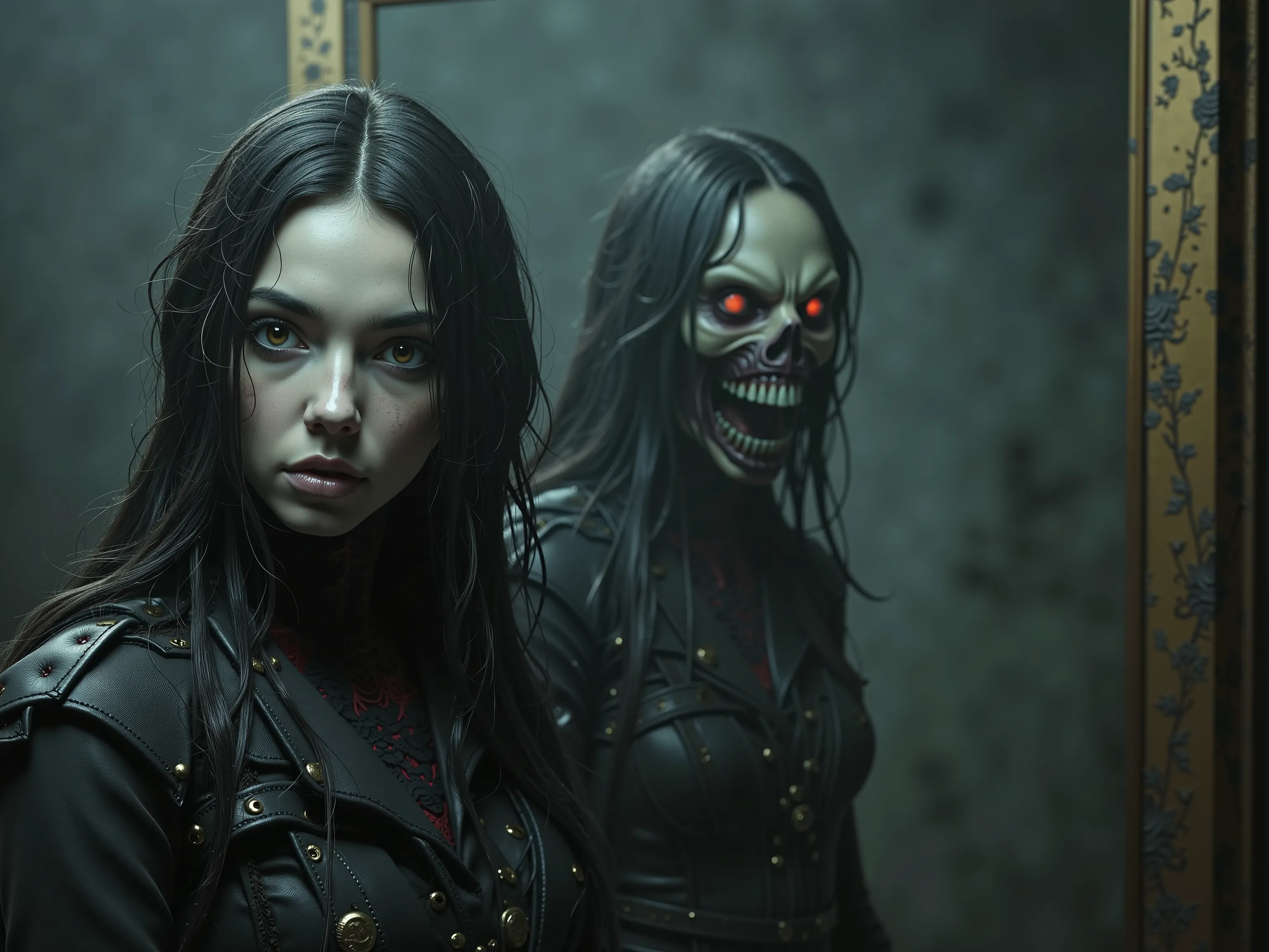 Ultra-realistic,photo-realistic, ultra-detailed gorgeous young woman, gothic beauty, moody atmosphere, dramatic dark fantasy art, intricate facial features, heavy gothic make-up, sensual poses, sensual suggestions, hypersensual, provocative, iconic style, ...