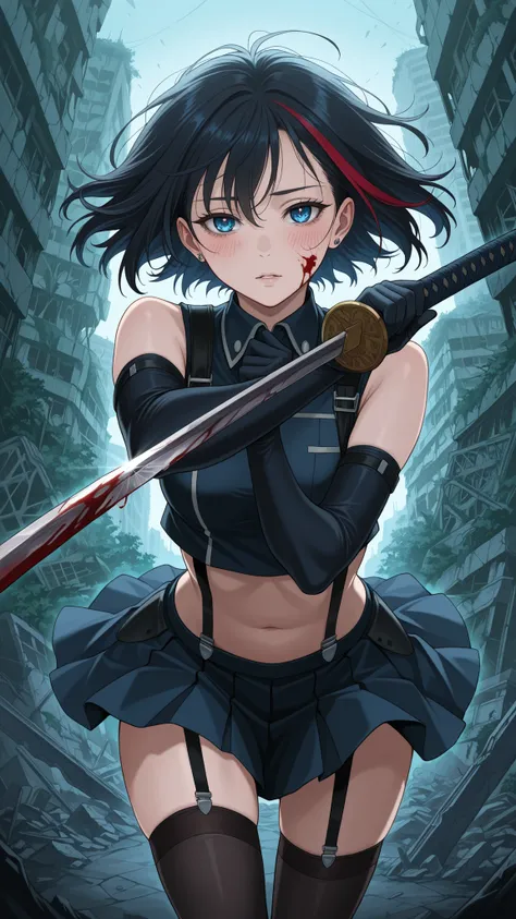 ,BREAK looking at viewer,BREAK (masterpiece:1.2), best quality, high resolution, unity 8k wallpaper, (illustration:0.8), (beautiful detailed eyes:1.6),Abandoned futuristic megacity, massive overgrown skyscrapers, broken glass and collapsed structures, vege...