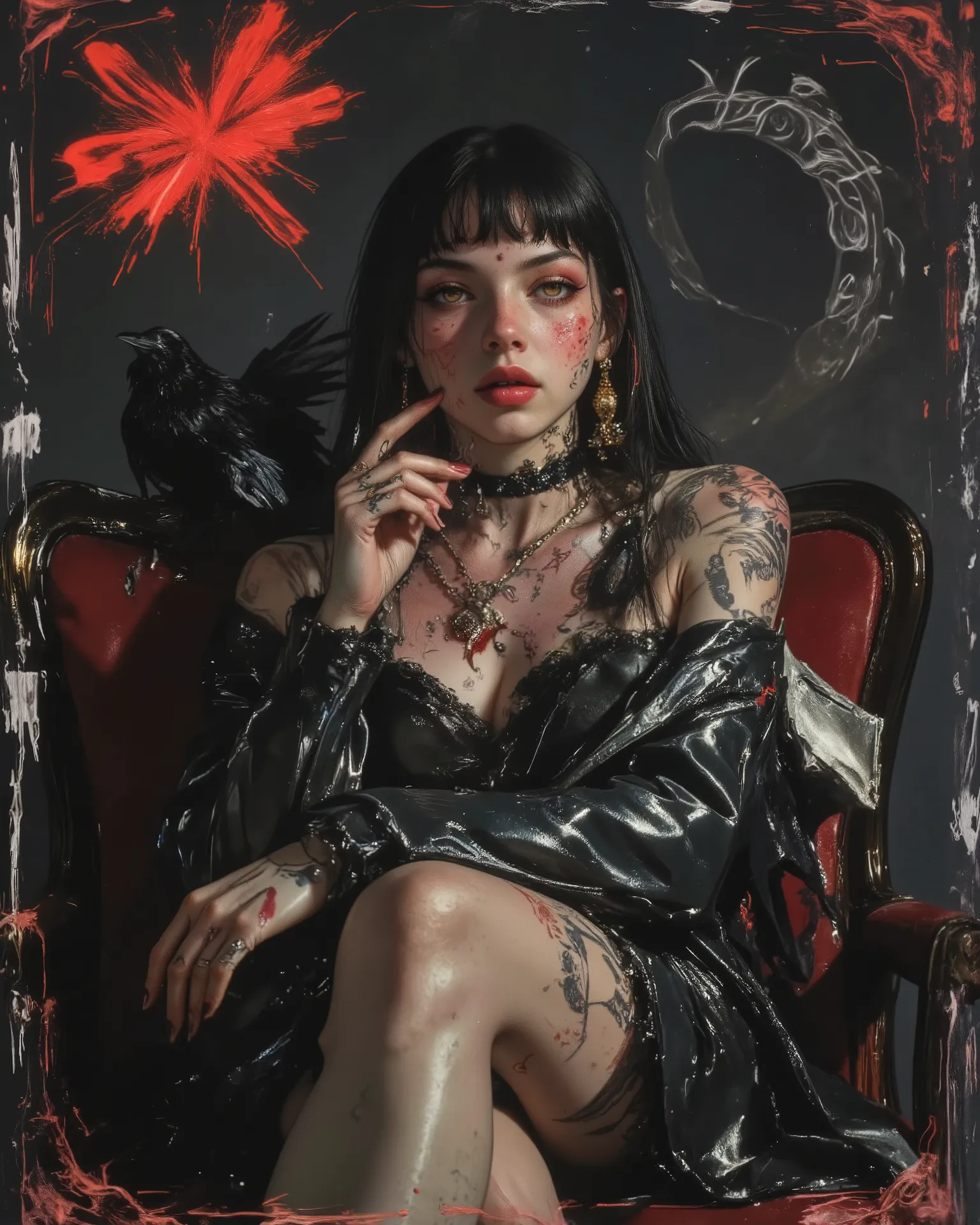 wicked, World of pain and drama and dark and dangerous！、((Dangerous World:1.2)) fashion photograph、portrait,an abandoned rag doll and old leather, photorealistic, Later ,genuine leather  ,best quality ,  super fine ,mafia  ,siniestro, ,(a raven is your fri...