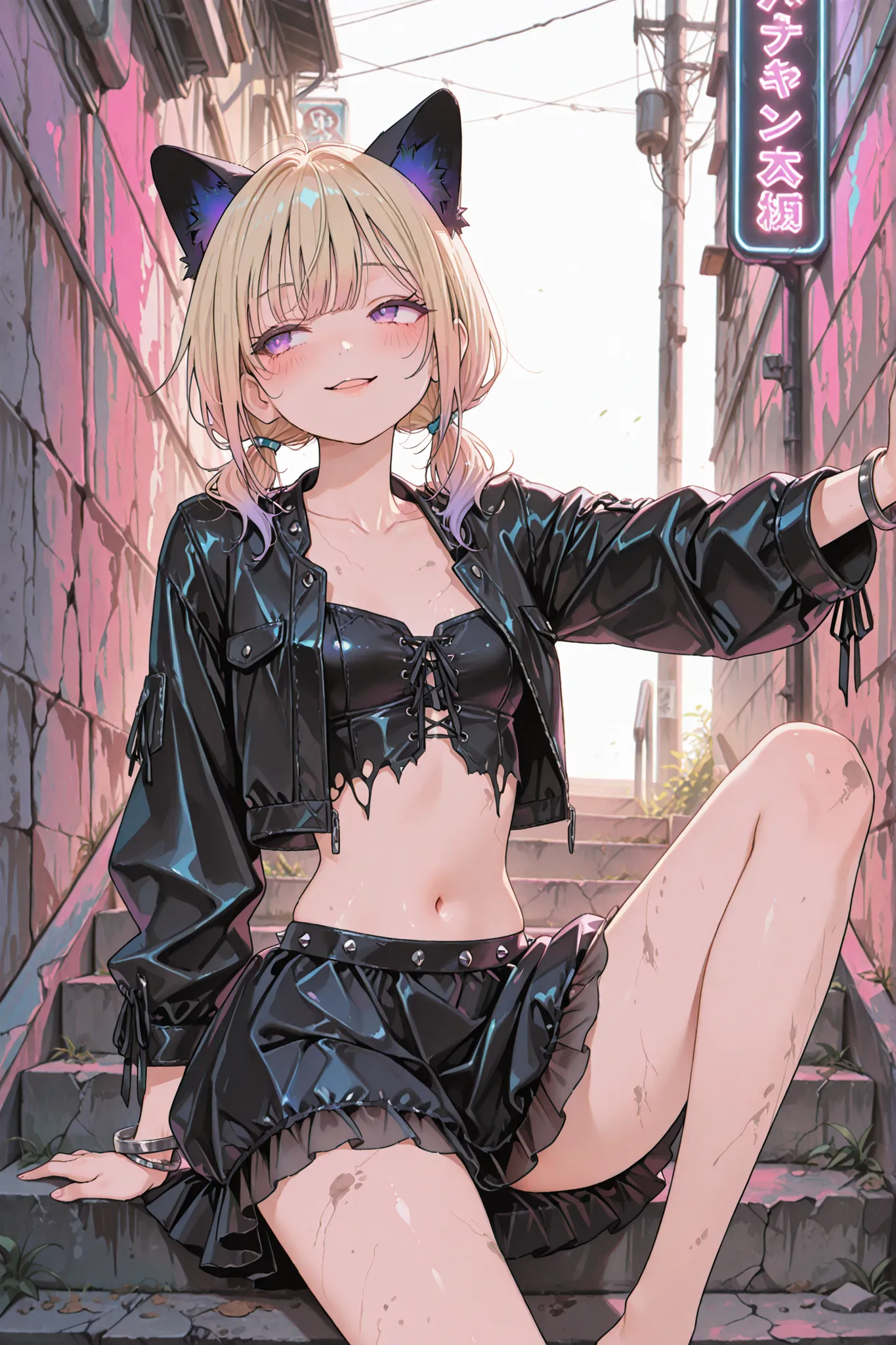 ((Masterpiece)), ((best quality, amazing quality)), ((very aesthetic, absurdres, newest, detailed background)), (8K), ((1girl)), (cute young girl), (Healthy body, Textured skin, small breast, tilt head), (blonde hair, gradient hair, Pastel colors Hair Tip,...