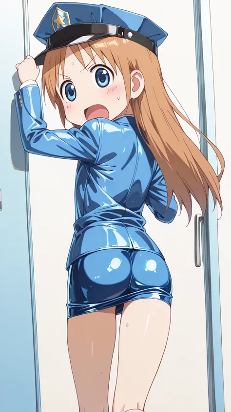 (((anime style))),nsfw,score_9, score_8_up, score_7_up,masterpiece, best quality,ultra detail,1girl,((((((((solo)))))))),yasuna oribe,koiwai yotsuba,hakase shinonome, (((long hair))), blue eyes, blonde hair,((((back shot)))),(school),((blue Police Uniform)...