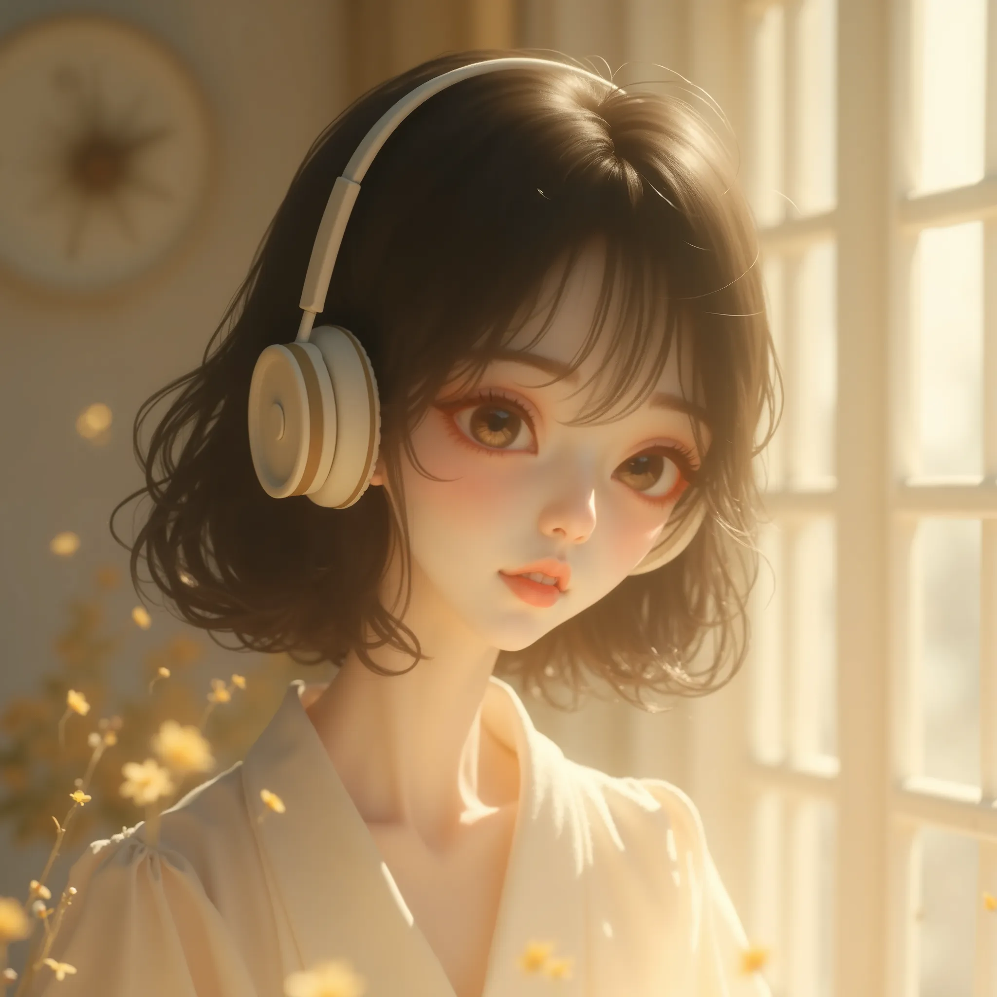 Listen to music with big headphones, Japanese Women, Anime Style