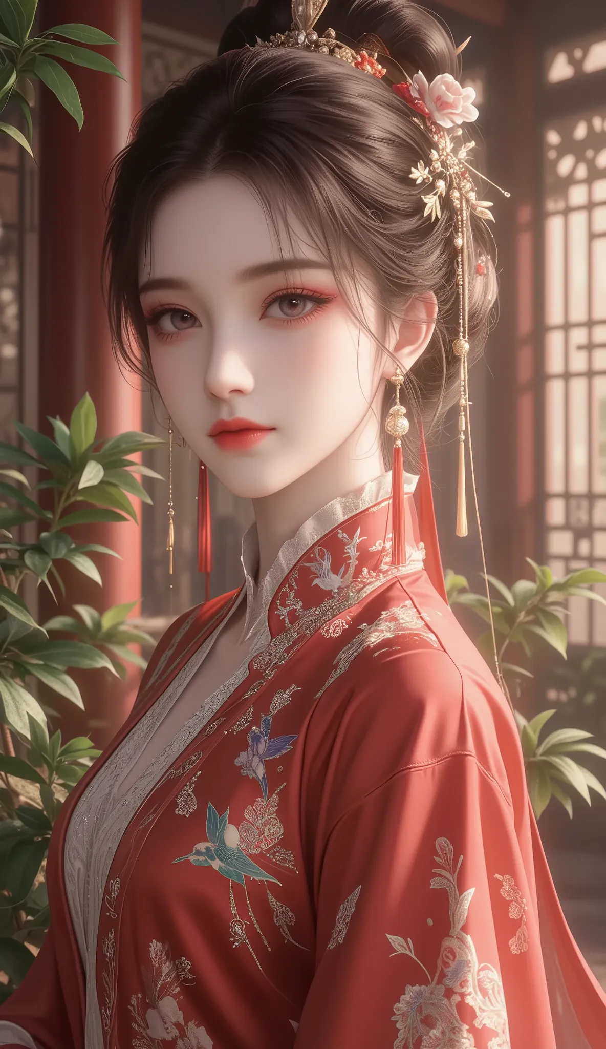 Girl in Red Antique Chinese Dress