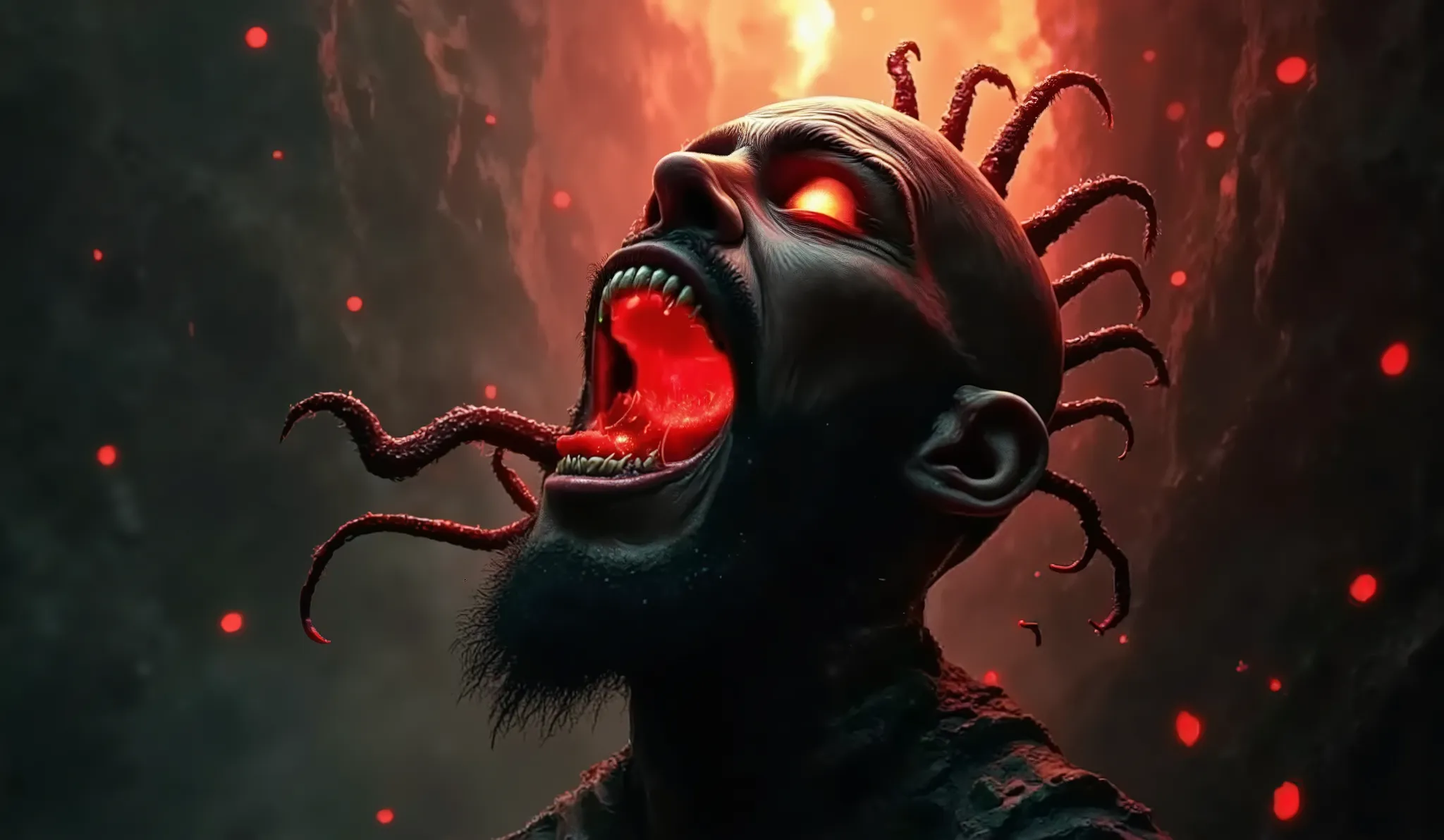 The tribe's sorcerer turns into a terrible demon