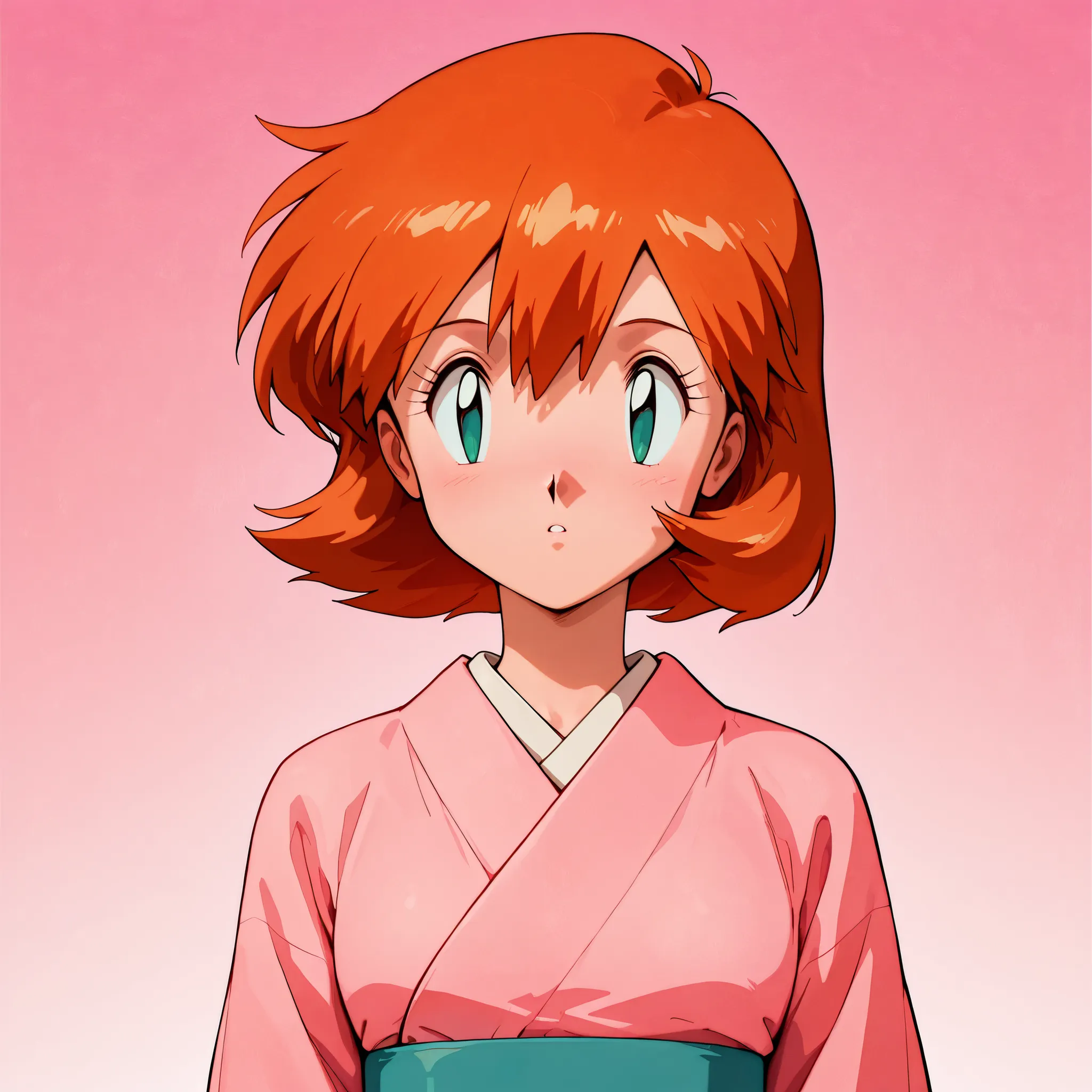 masterpiece, amazing quality, best quality, ultra-detailed, 8K, illustration, clear skin, ultra-detailed-eyes, soft skin, very awa, very as2, soft body, 1990s \(style\), official art, misty, medium hair, pink kimono