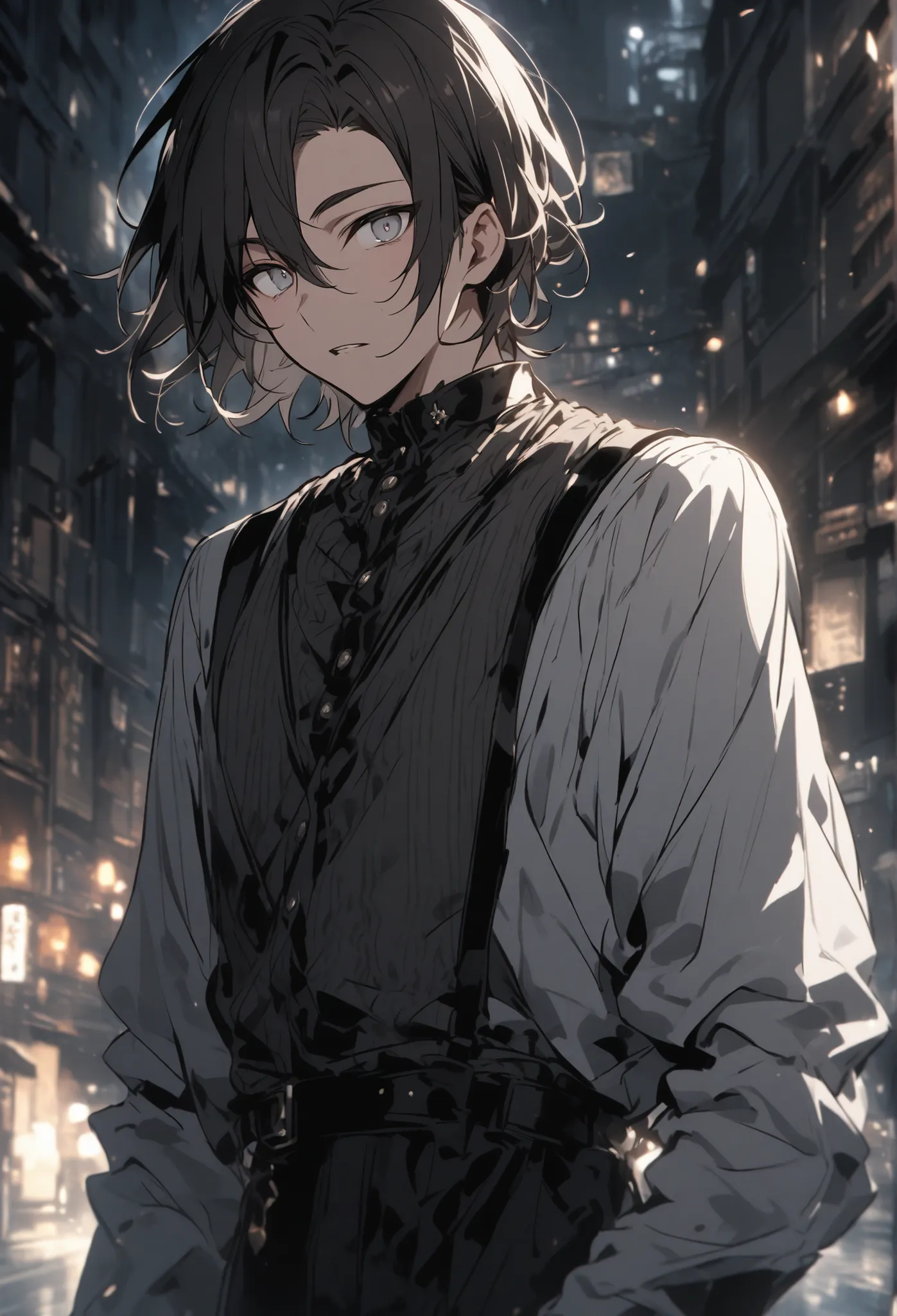 dark haired、Man with Grey Eyes、solo、host、