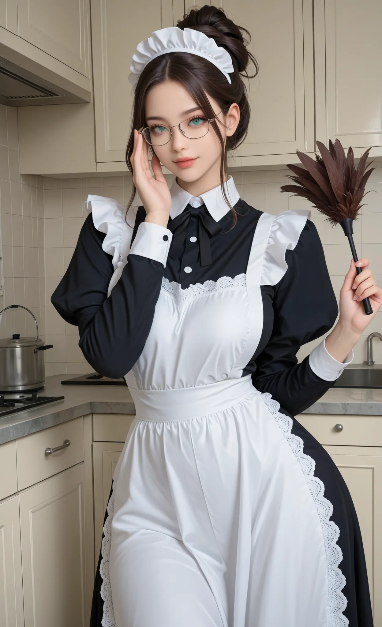 (masterpiece, detailed:1.2), hyper-detailed, realistic, beautiful detailed eyes, high detailed face, fierce, thick glossy lips, light smile, big eyes, expressionless, aqua eyes, thick glossy lips, thick and long eyelashes, fair skin, brown hair, dark hair,...