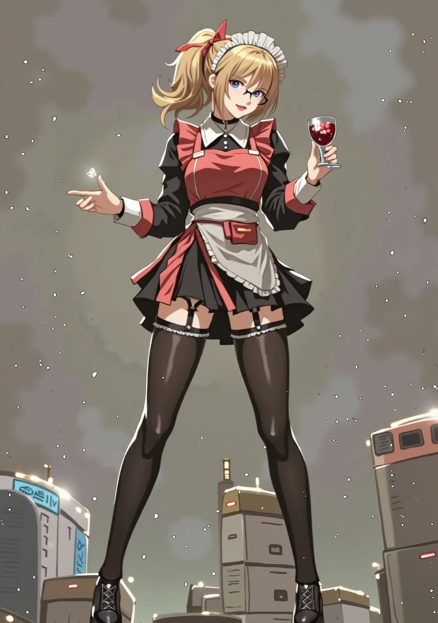 Move the glass slightly with、Maid wearing sharp-shaped glasses