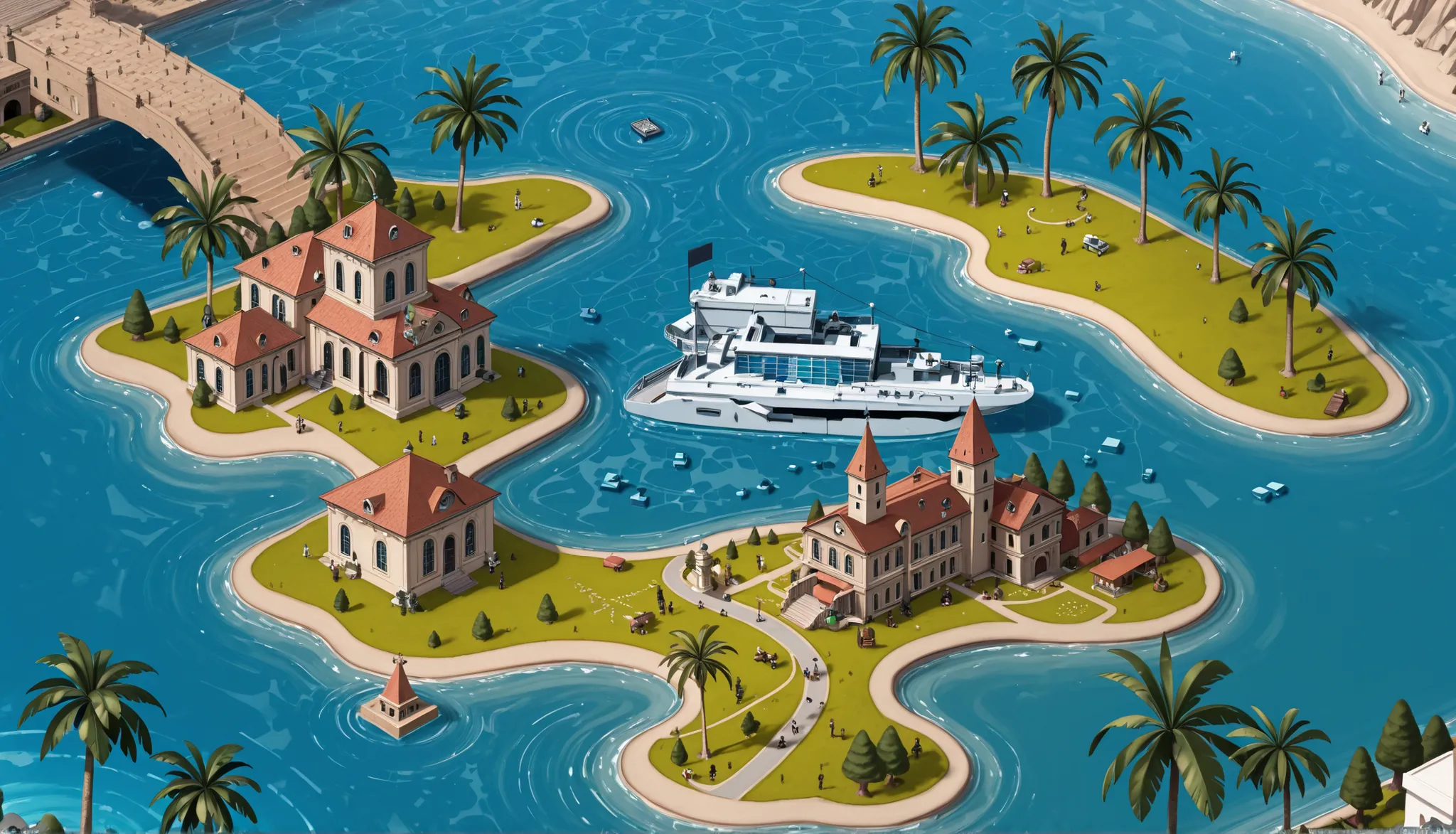 ((no piople)), Isometric game map for upgradeable city-builder, ((современный остров)) ((реализм))