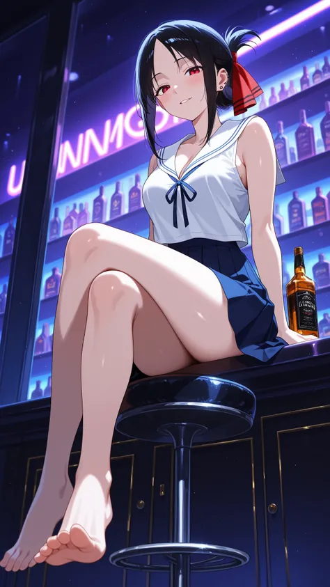 BREAK (masterpiece:1.2), best quality, high resolution, unity 8k wallpaper, (illustration:0.8),Luxurious modern bar interior at night, high-end design, glossy marble floors with reflections, neon lighting in purple and blue tones, glass and chrome surfaces...