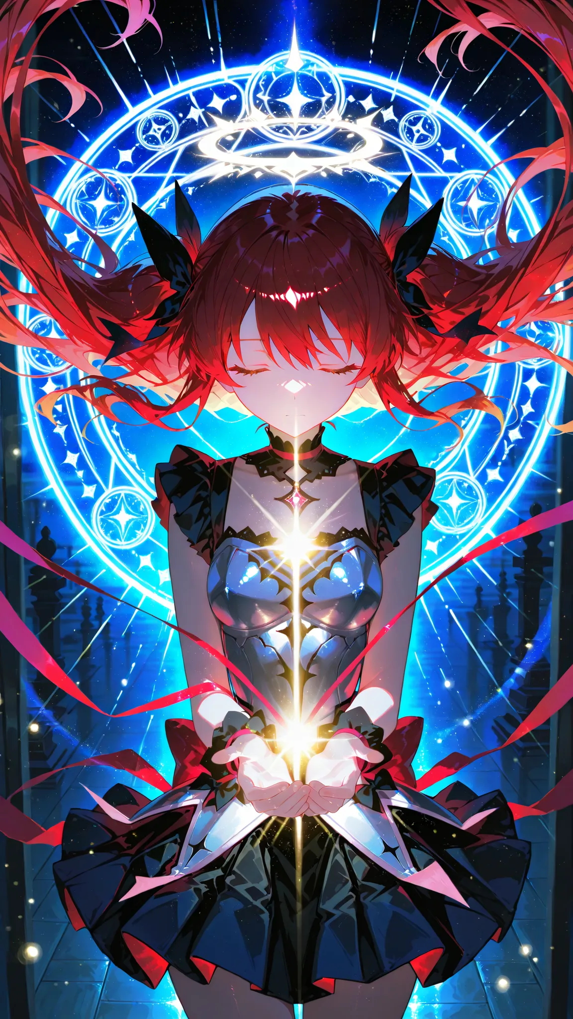 Refined Realistic Style（0.8）, Master Level,Extreme Details,Professional Post Processing,Masterpiece,anime style（1.2）,best quality,high resolution,8K,magical girl, morphing scene, anatomically perfect hand, 5 fingers, mysterious light, silhouette, floating ...