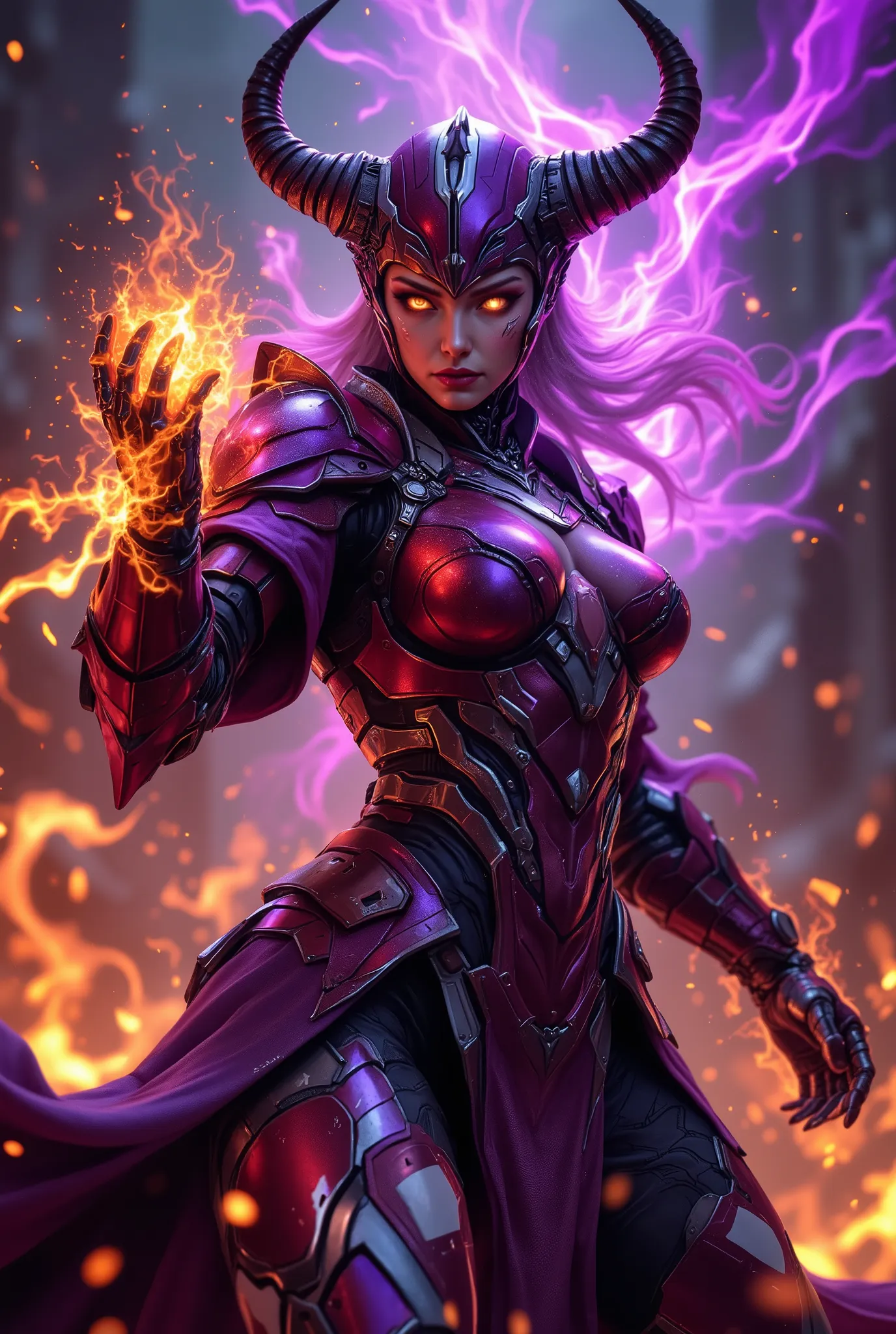 (Masterpiece:1.2), best quality, high resolution, Unity 8K Wallpaper, (super real illustration:1.0), Beautiful Details, very detailed on trends, perfect lighting, neon colored, very detailed on trends CG, Shine eyes, backlit, armor, fake_horn, Shine, full_...