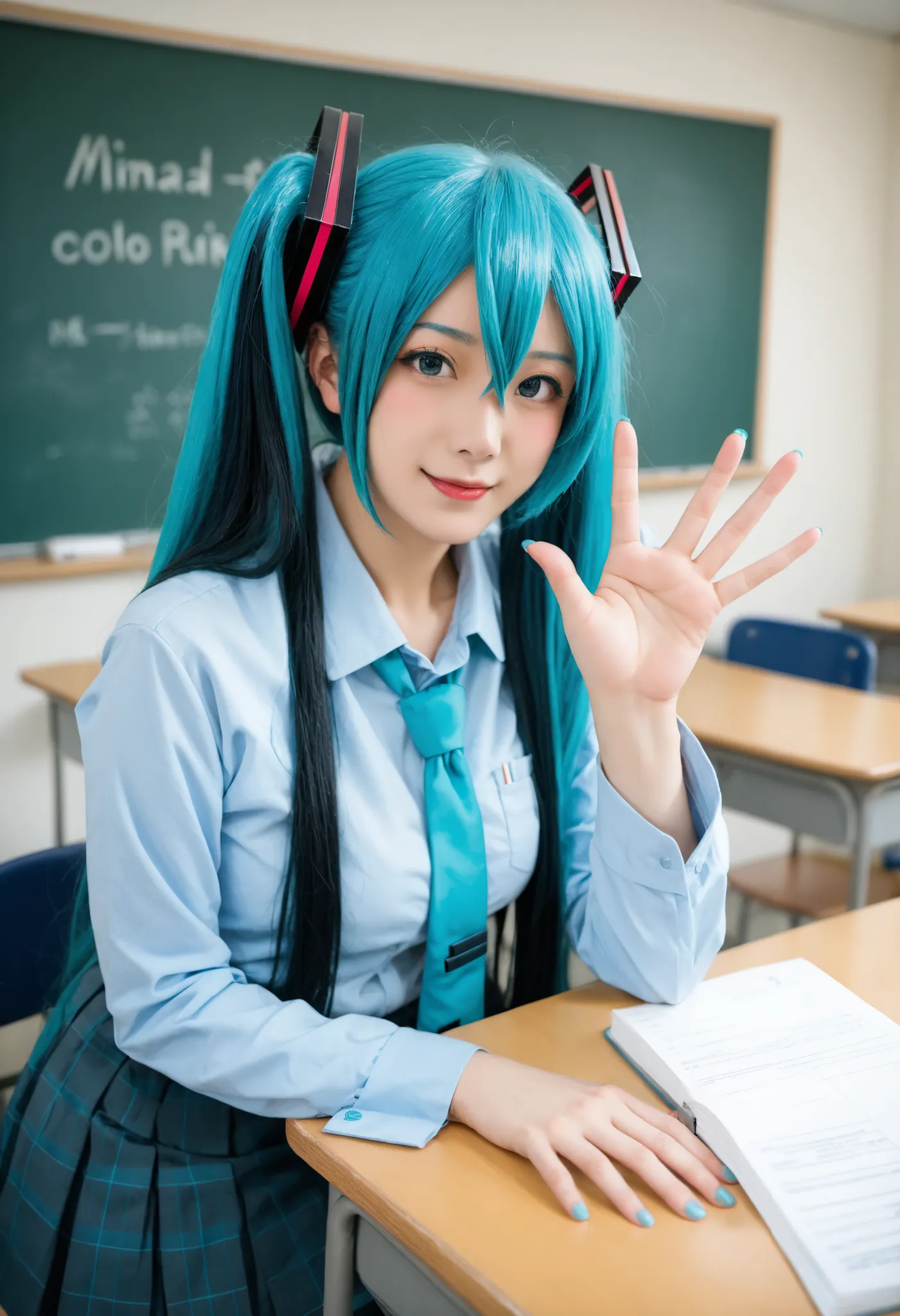 Realista,obra-prima,melhor qualidade,absurdos,high resolution, dslr camera ,Film grain,professional photography,4k photo,
cosplay,foto de cosplay,
uma garota,(Hatsune Miku:1.2),cabelo longo,cabelo azul,uniforme escolar,olhos azuis,only,shimokitazawa high u...
