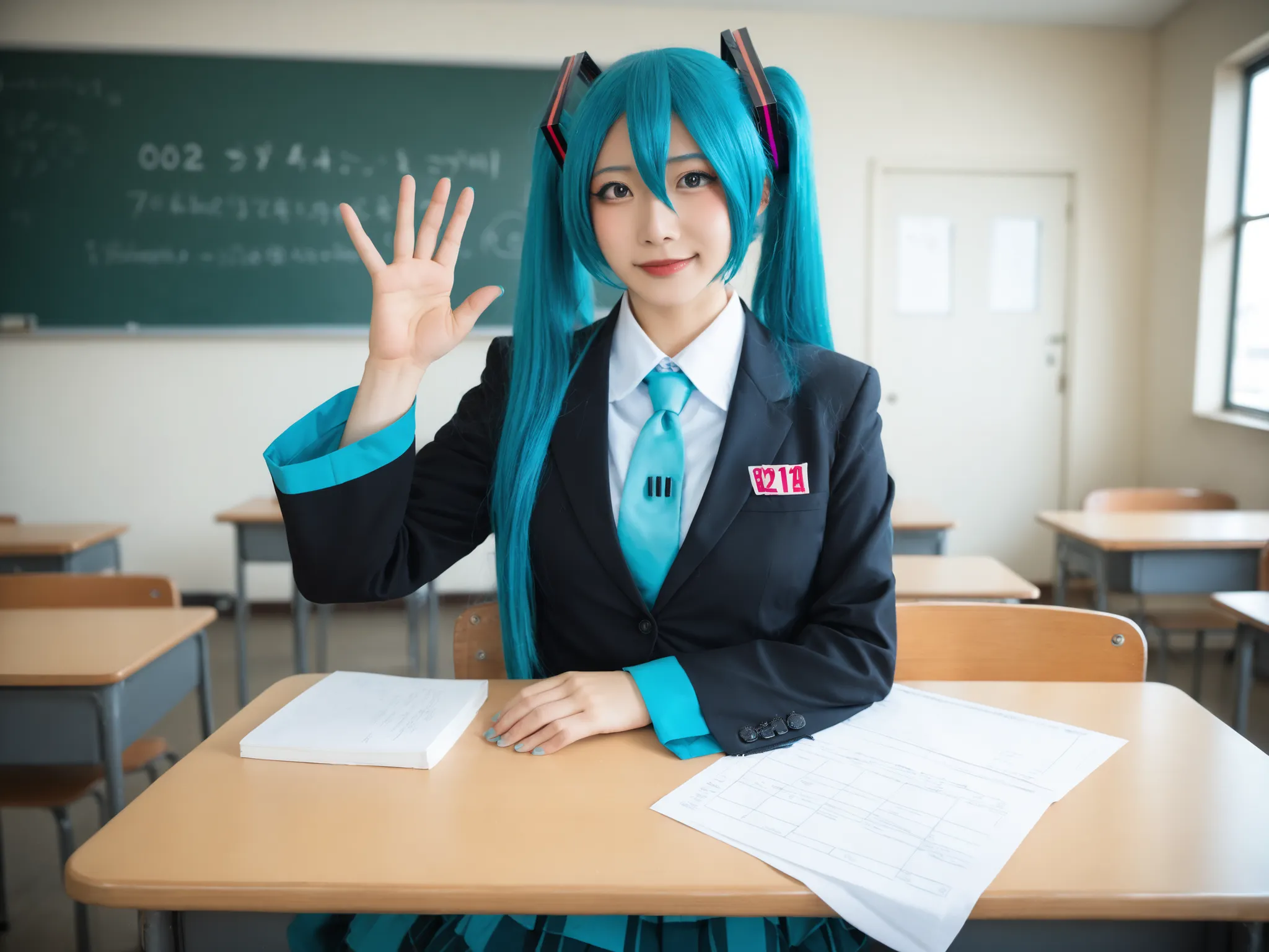 Realista,obra-prima,melhor qualidade,absurdos,high resolution, dslr camera ,Film grain,professional photography,4k photo,
cosplay,foto de cosplay,
uma garota,(Hatsune Miku:1.2),cabelo longo,cabelo azul,uniforme escolar,olhos azuis,only,shimokitazawa high u...