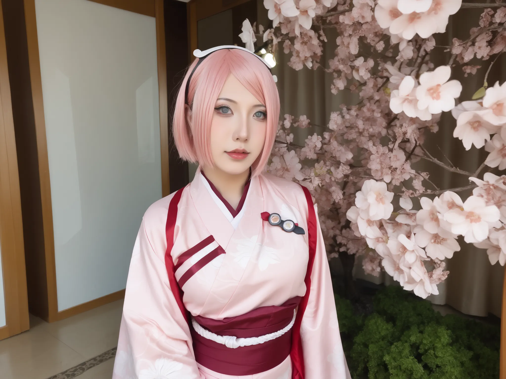 garota cosplayer,  cosplayer de Haruno Sakura - Naruto , seu grande seio nu, score_9, score_8_acima, score_7_acima, score_6_acima, score_5_acima, score_4_acima, fonte_real, tag1, etiqueta2, qualidade_mestra, Anatomically Correct, rosto bonito, face perfeit...