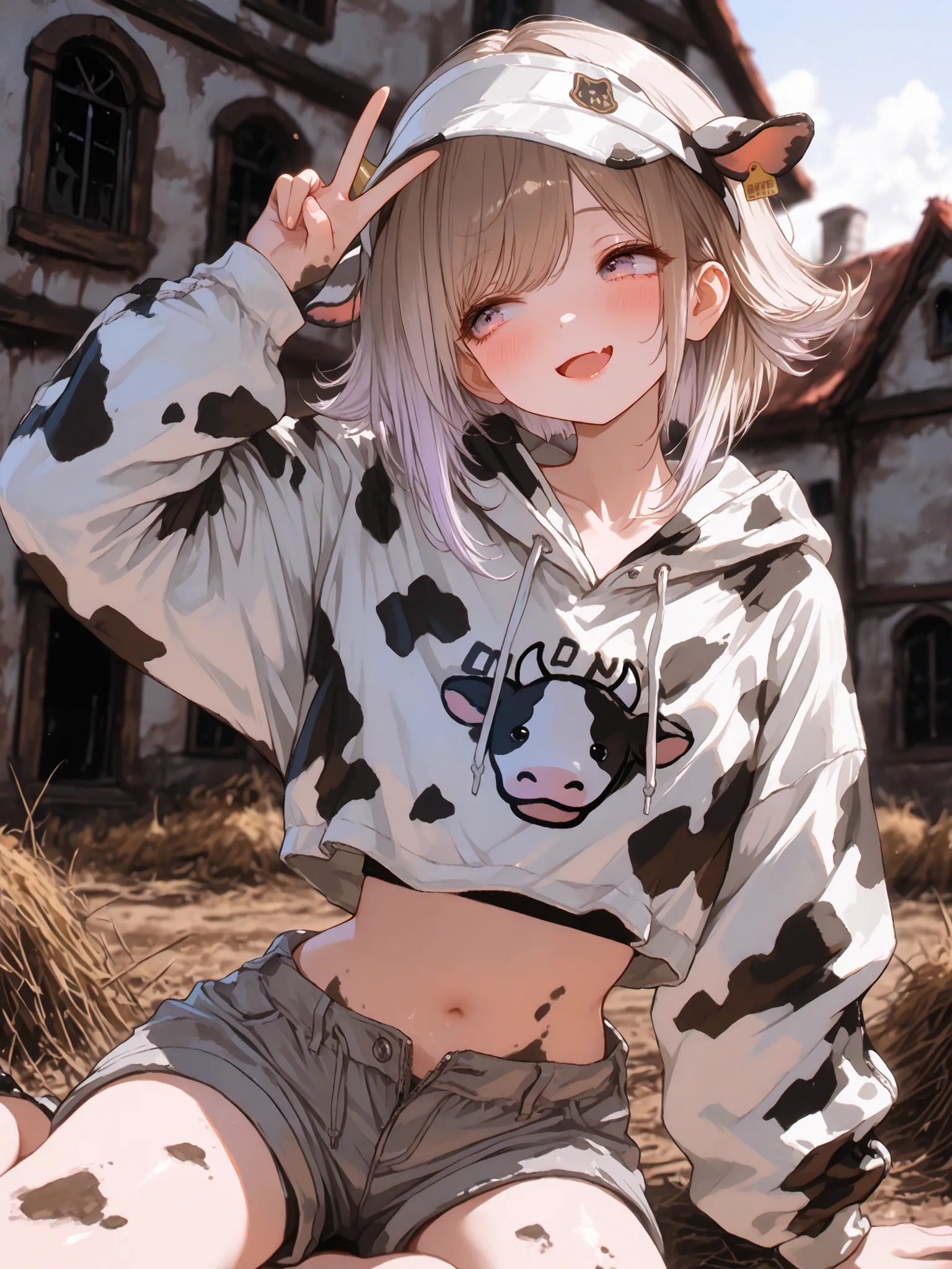 ((Masterpiece)), ((best quality, amazing quality)), ((very aesthetic, absurdres, newest, detailed background)), (8K), ((1girl)), (cute young girl), (Healthy body, Textured skin, small chest, tilt head), Big eyes, (pale purple eyes, gradient eyes, averting ...