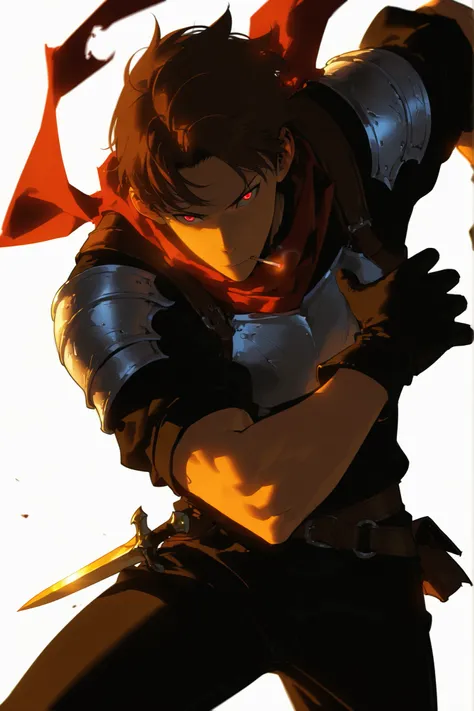 Handsome, athletic, toned body, alone,male, brown hair, Swedish , grey black eye, Cigarette , thick scarf, furr, fantasy light armor, solo leveling style armor, Dagger scabbards, black gloves, black pants , intricate sketch, expressive eyes, nose and mouth...