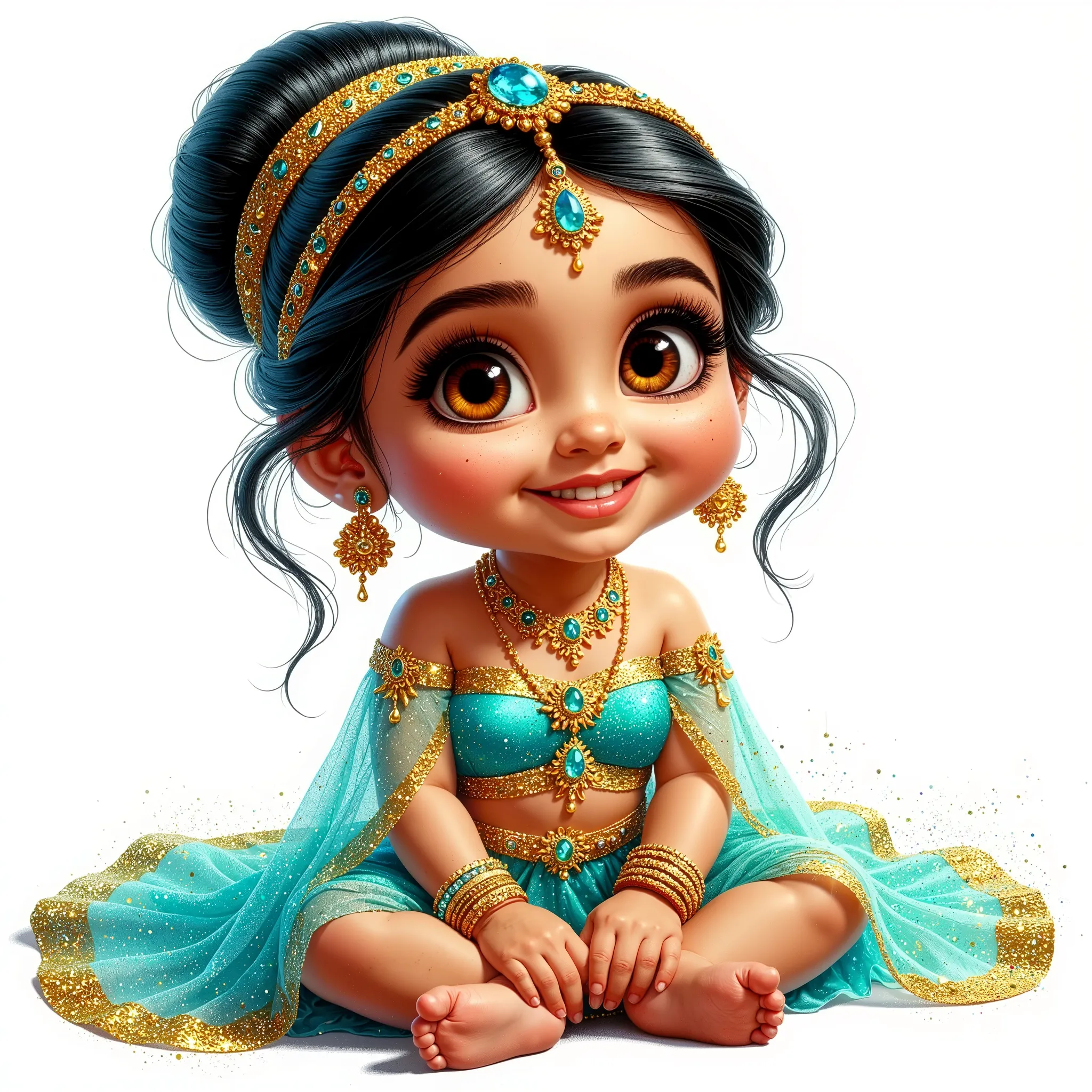 (extremally detailed: 1.5) quirky crazy full-length holographic caricature,holographic naive flat sketch dry pastel, painted with baby crayons "five year old"- Princess Jasmine caricature,amulets , bracelets,Attributes,золотые  bracelets,earrings, jewels,r...