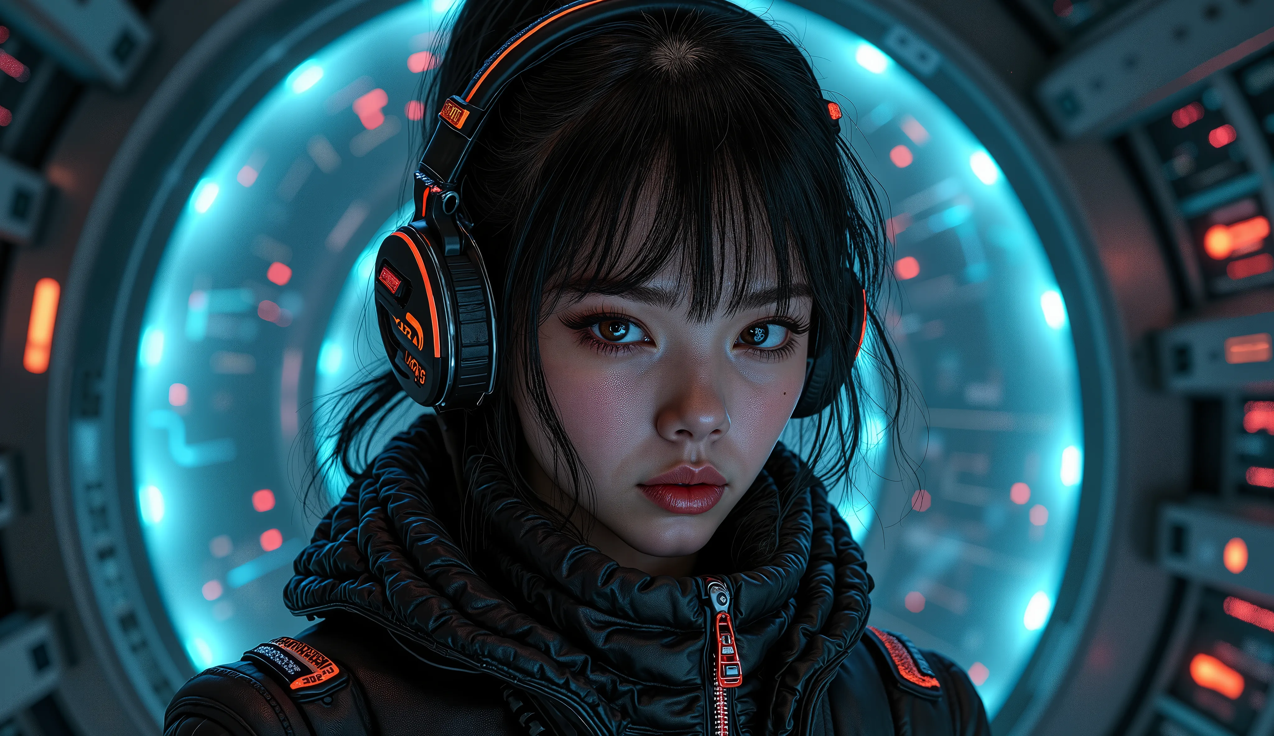  Portrait of a futuristic cyberpunk rebel leader, girl, centered, adorned with revolutionary tech, in a hidden, underground bunker, shifting holographic interfaces, 4k, glitch, inspiring, digital art style, hyperrealism, charismatic, dark background, emoti...