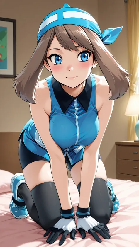adult older sister, Tall, big boobs, is on all fours, black knee-high stockings, Absolute region, thighs, Blue shoes, ((top quality)), ((masterpiece)), ((details)), ((anime screenshot, anime cong, )) SapphireBirchILXL, solo, 1girl, two legs, two arms, anim...