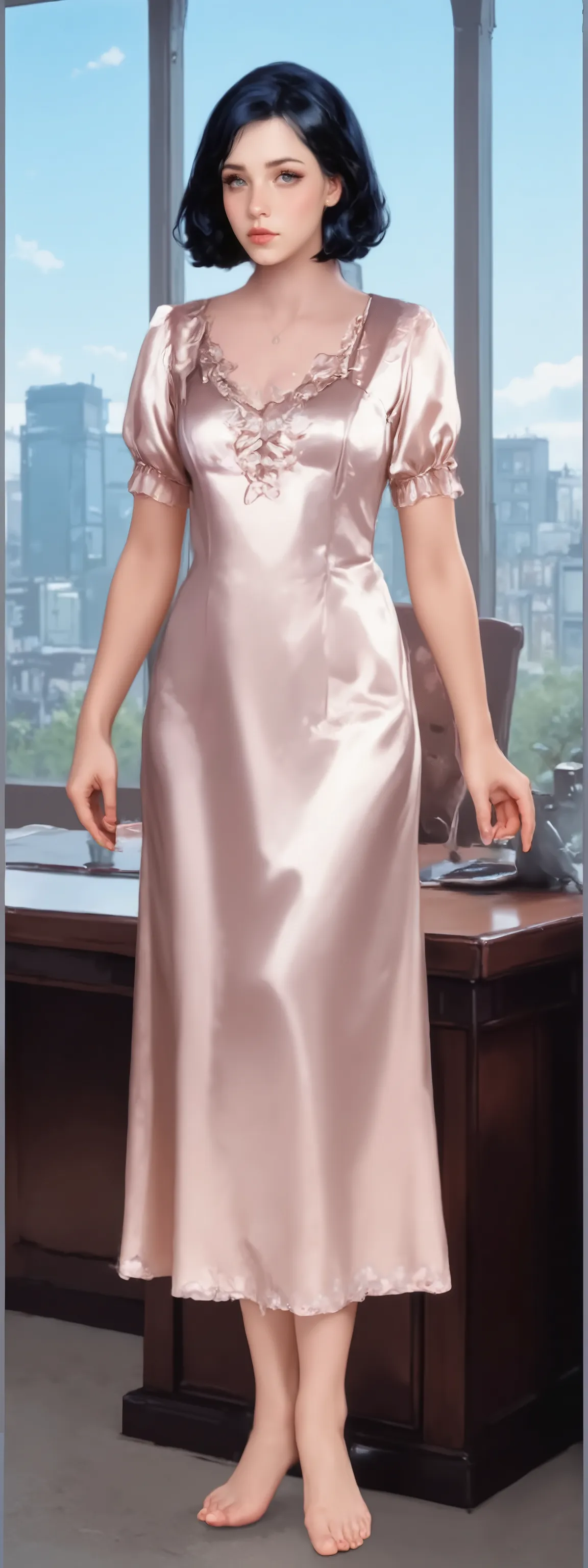 A illustration in the commix style,European cartoon，exquisite nightdress，2.5D thick coating，thin line，game screenshot