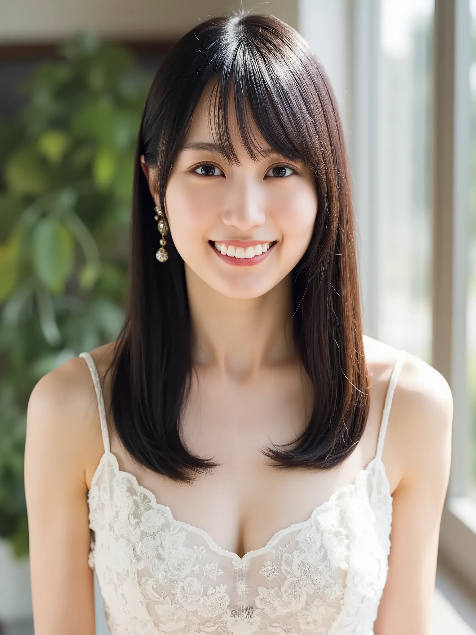 (highest image quality、desktop、8k、Best Image Quality、Award-winning works)、 A Beautiful Bride 、( Luxurious perfect floral lace wedding dress :1.3)、(Luxurious Wedding Headpieces:1.3)、(Heart-shaped necklace )、(Triangle Ornament Earrings )、(Gentle smile withou...