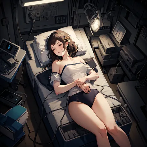 masterpiece,best quality,highly detailed,1girl,1boy,2boys,multiple boys,exhausted,sick,sleeping,closed eyes,
 1girl wearing a black gymnastics bloomers,lying,high leg,self wedgie,long hair,brown hair,braid,brown eyes,bare shoulders,
BREAK
lying,on back,sur...