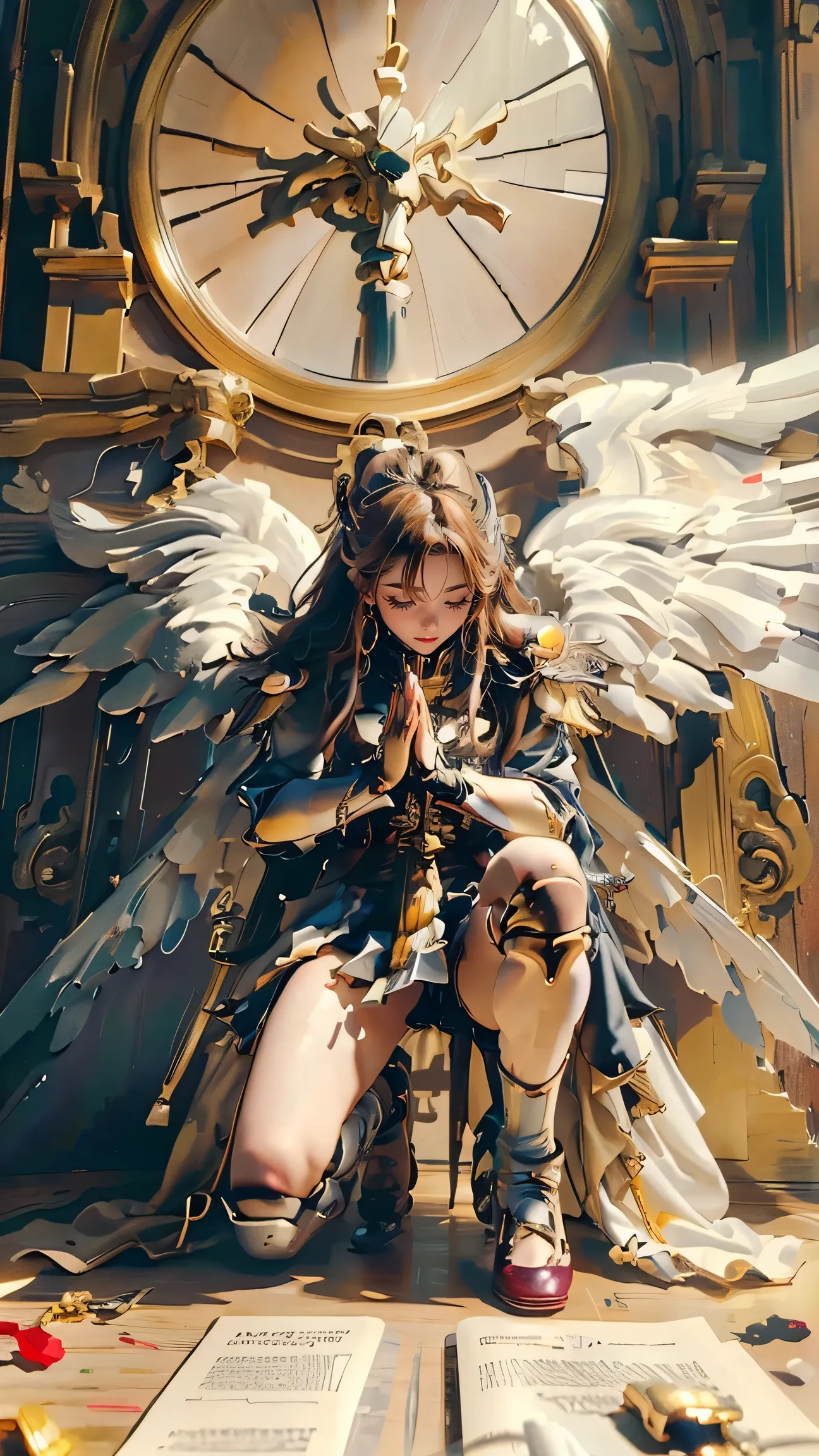 ((masterpiece, top quality, 最High Definition, high resolution, photorealistic, RAW pictures , 8k)), ((Highly Detailed CG Integrated 8K Wallpaper)), wing gundam zero, realistic、16k、High Definition、 realistic battlefield、soaring dust and fire、Fallen Angel k...