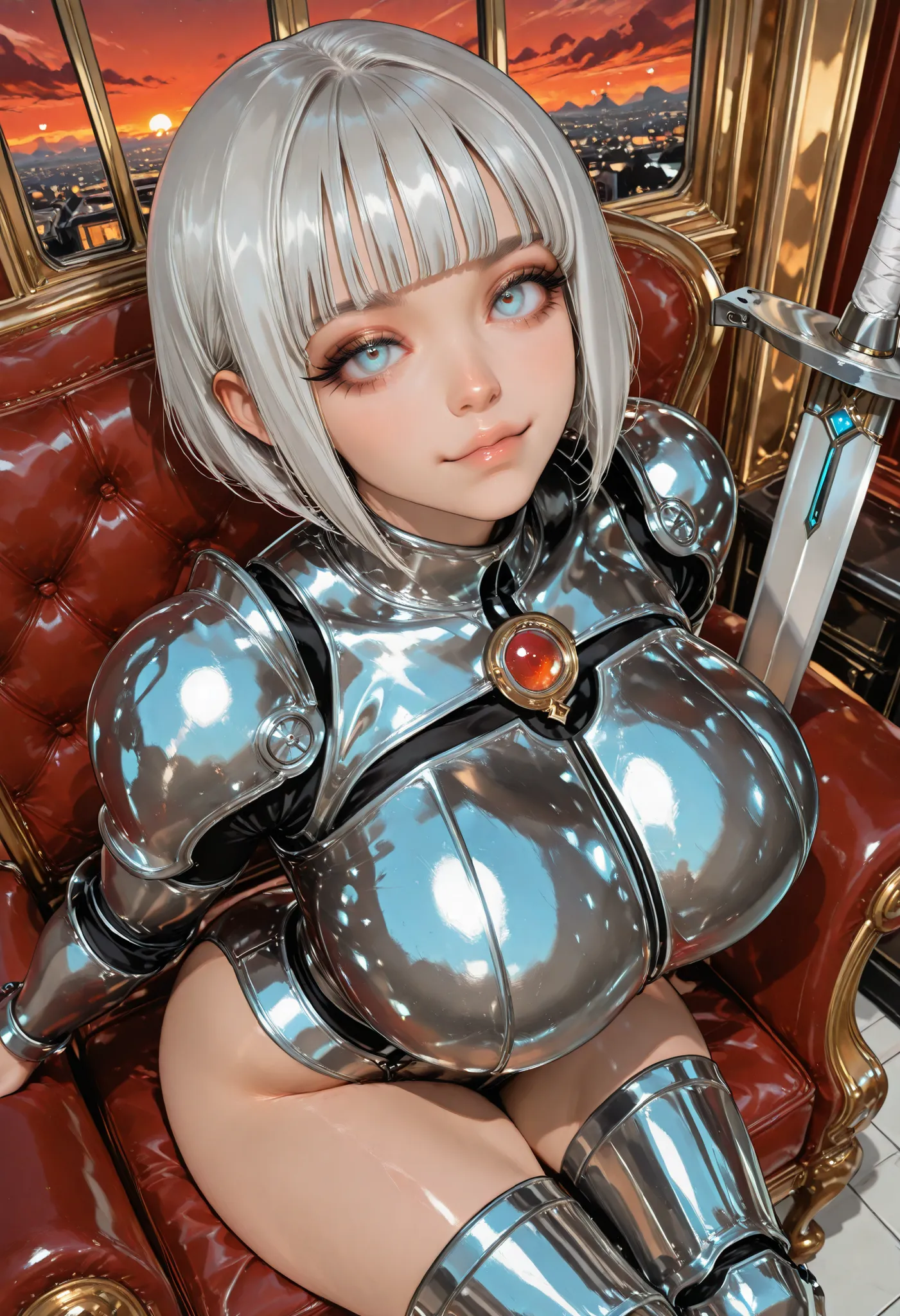 (Superflat, Flat Shading, flat-colors:1.1), ( 1girl ), very beautiful cartoon girl, photorealistic anime girl render, realistic anime 3 d style, Beautiful face, Perfect symmetrical Face, Cute face, (Beautiful silver bobcut hair), bangs, hair is unkempt, (D...