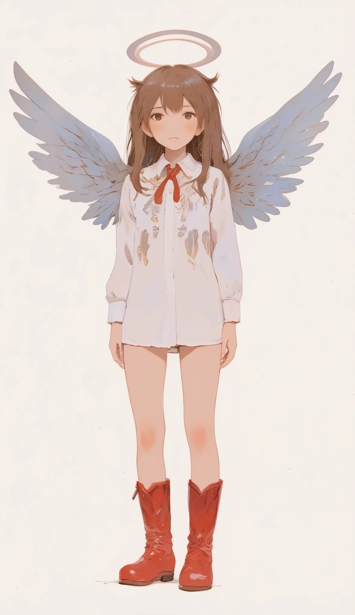 anime girl with wings, white shirt and red boots, Flat Anime Style, anime style illustration, anime graphic illustration, anime illustration, BEAUTIFUL ANIMATED ILLUSTRATION , anime style digital art, anime style artwork, soft anime illustration, digital...